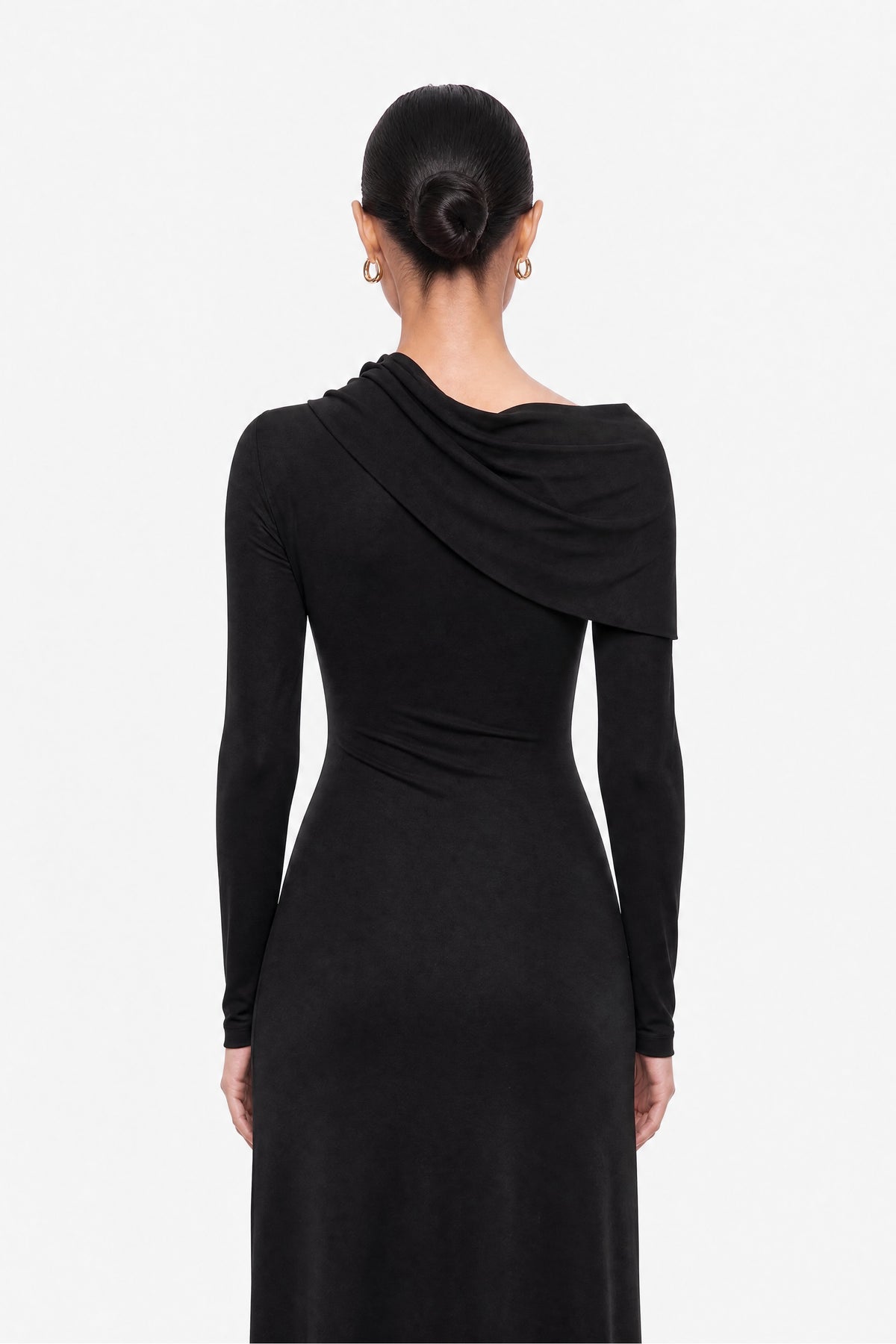 Asymmetric Neck Draped Maxi Dress
