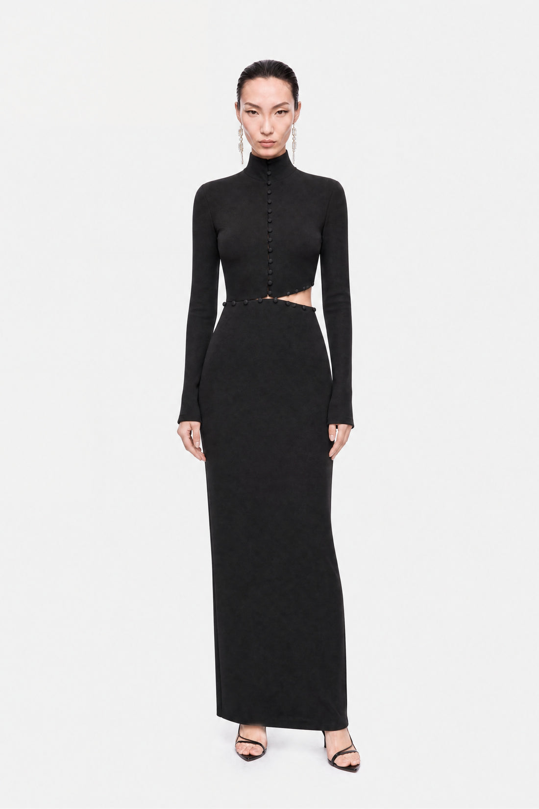Button Detail Stand Collar Maxi Dress