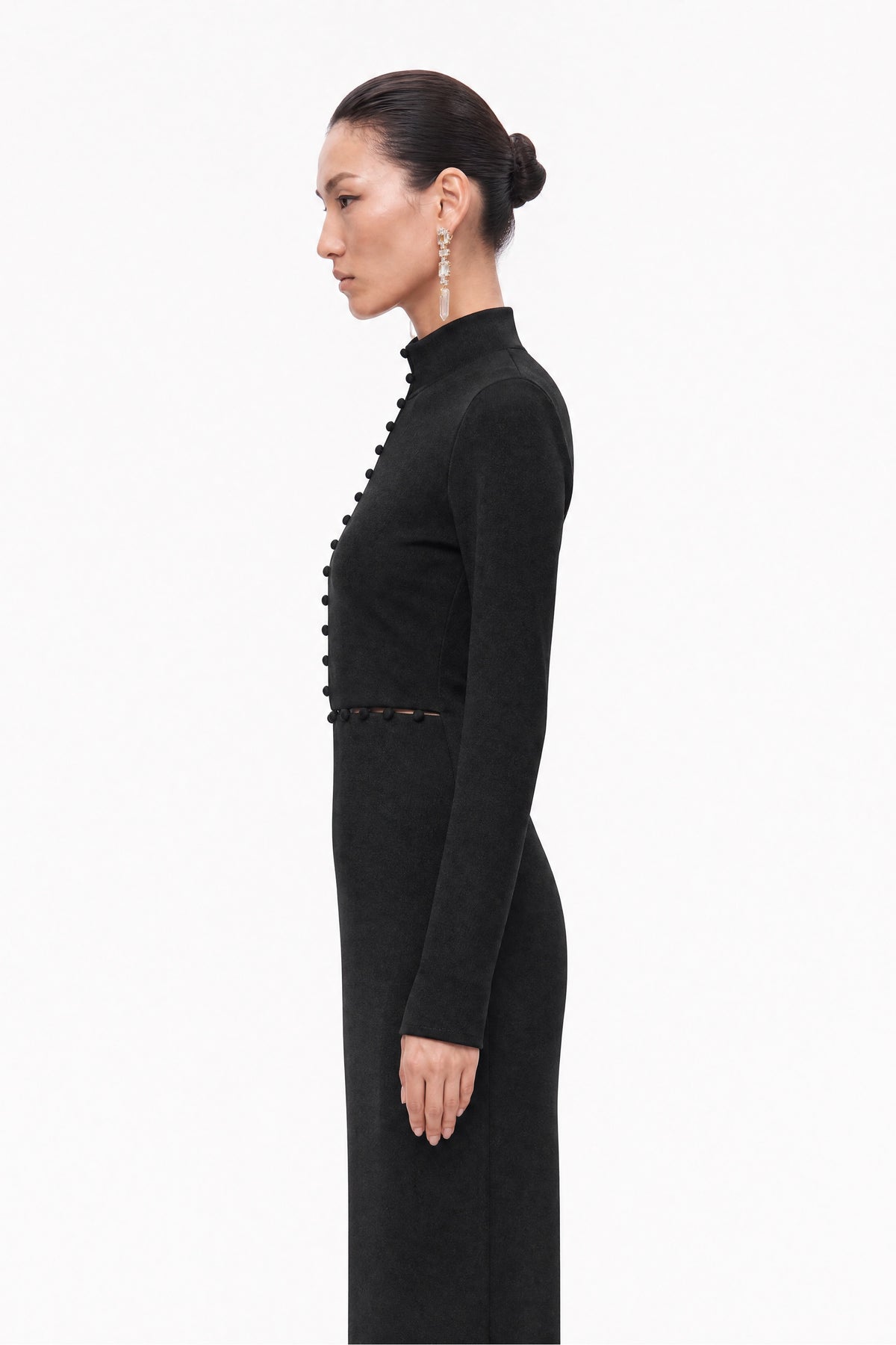 Button Detail Stand Collar Maxi Dress