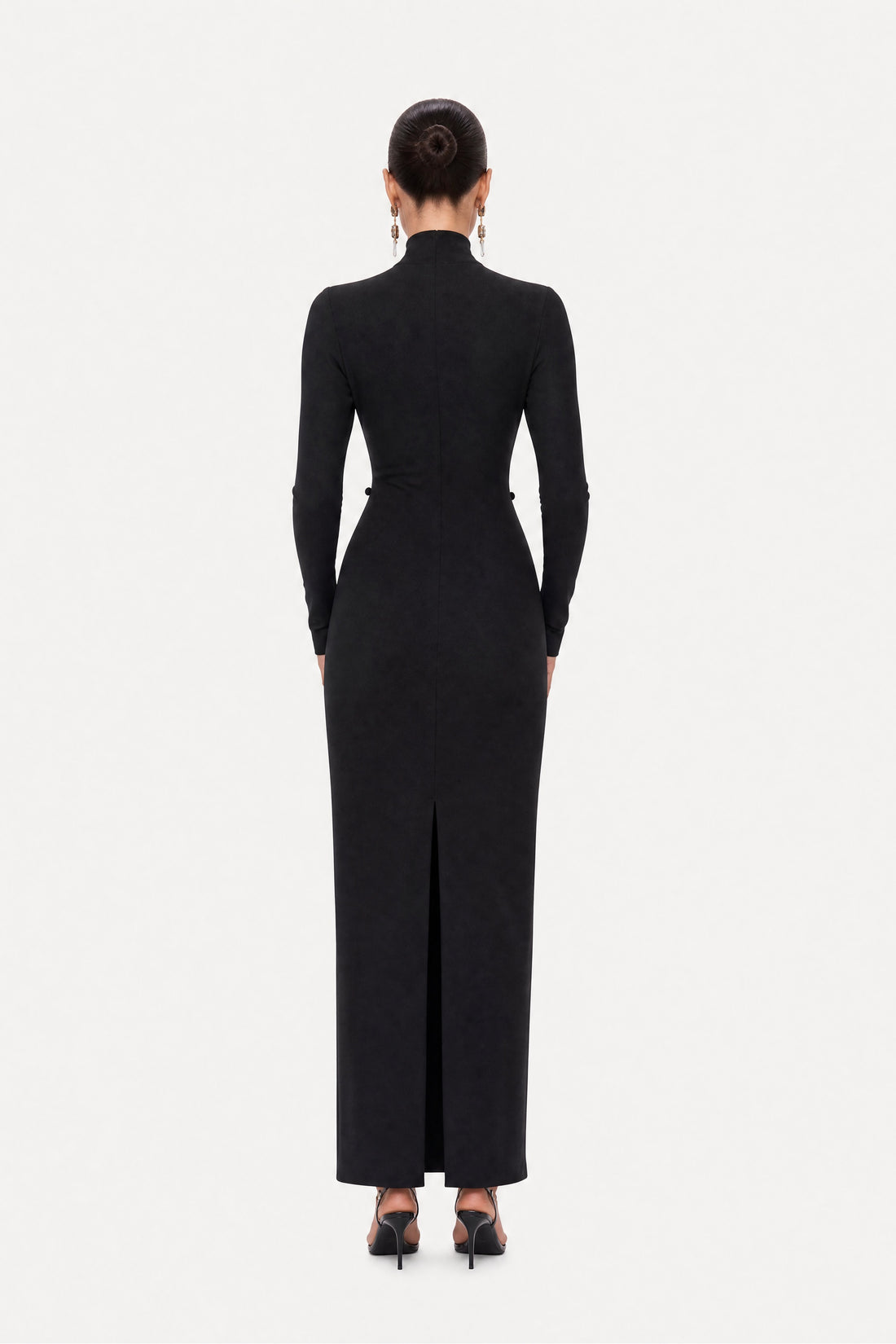 Button Detail Stand Collar Maxi Dress