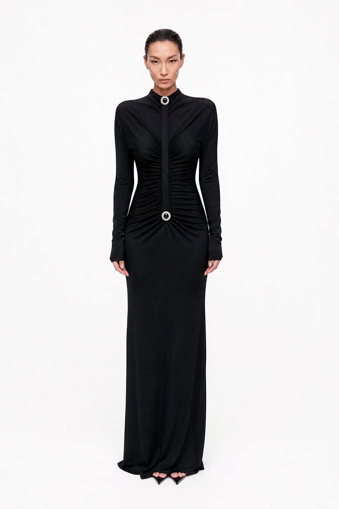 Stone Detail Draped Maxi Dress