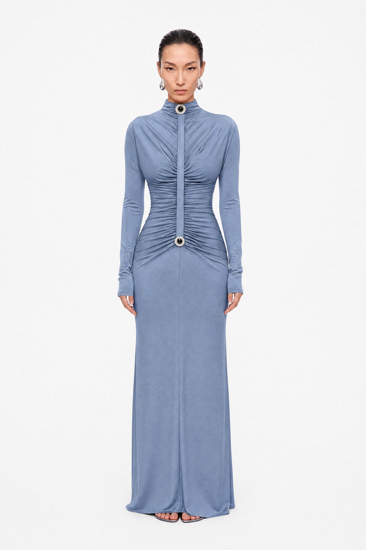 Stone Detail Draped Maxi Dress
