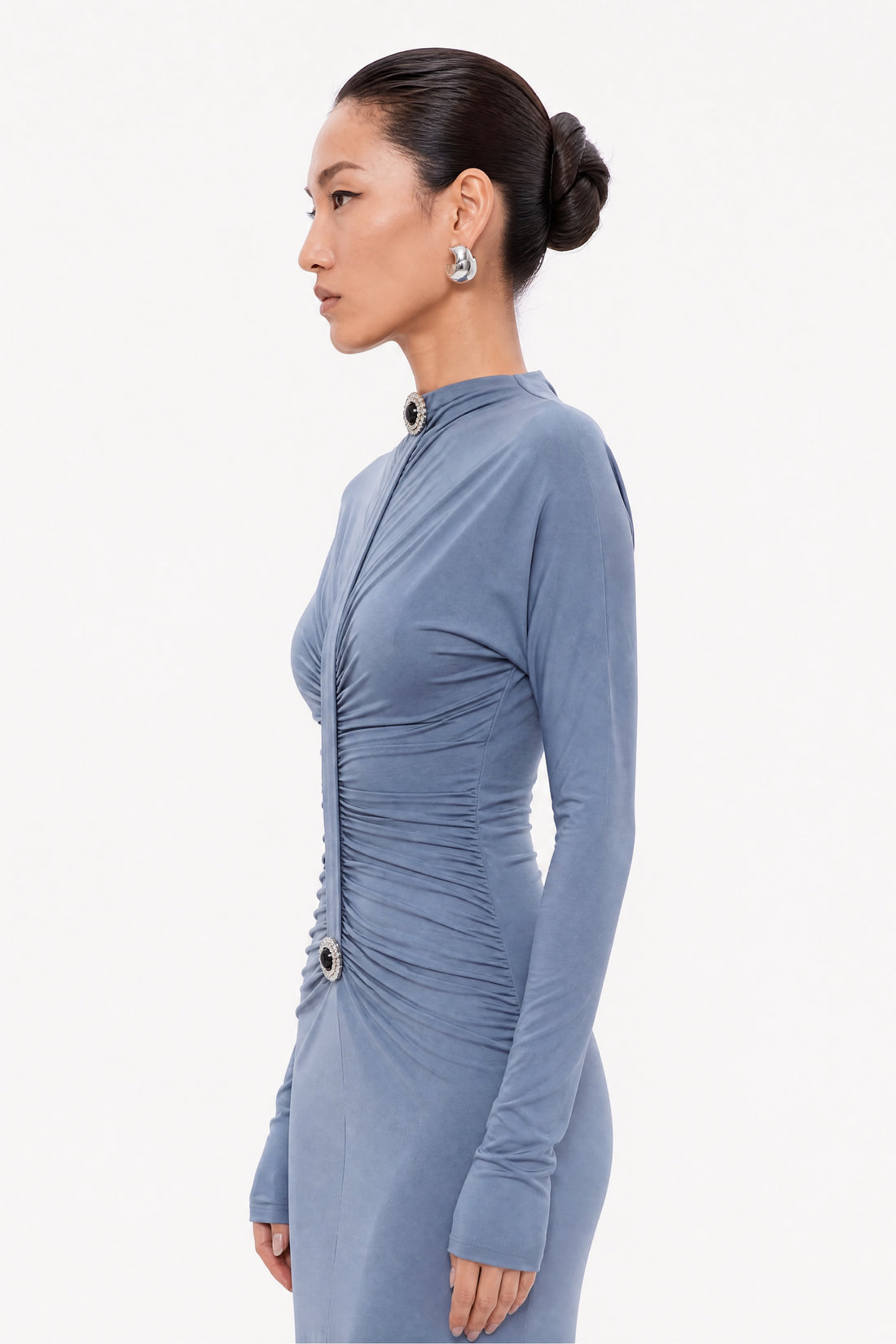 Stone Detail Draped Maxi Dress