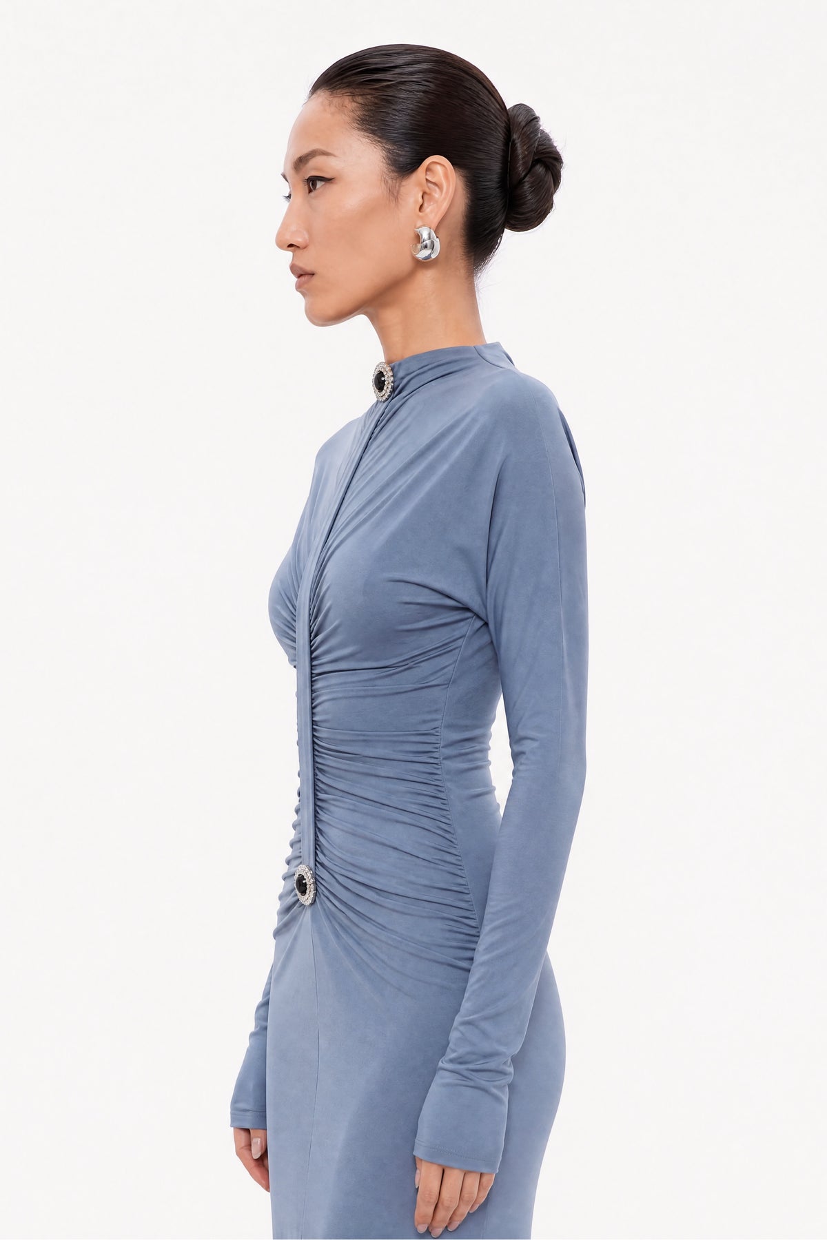 Stone Detail Draped Maxi Dress
