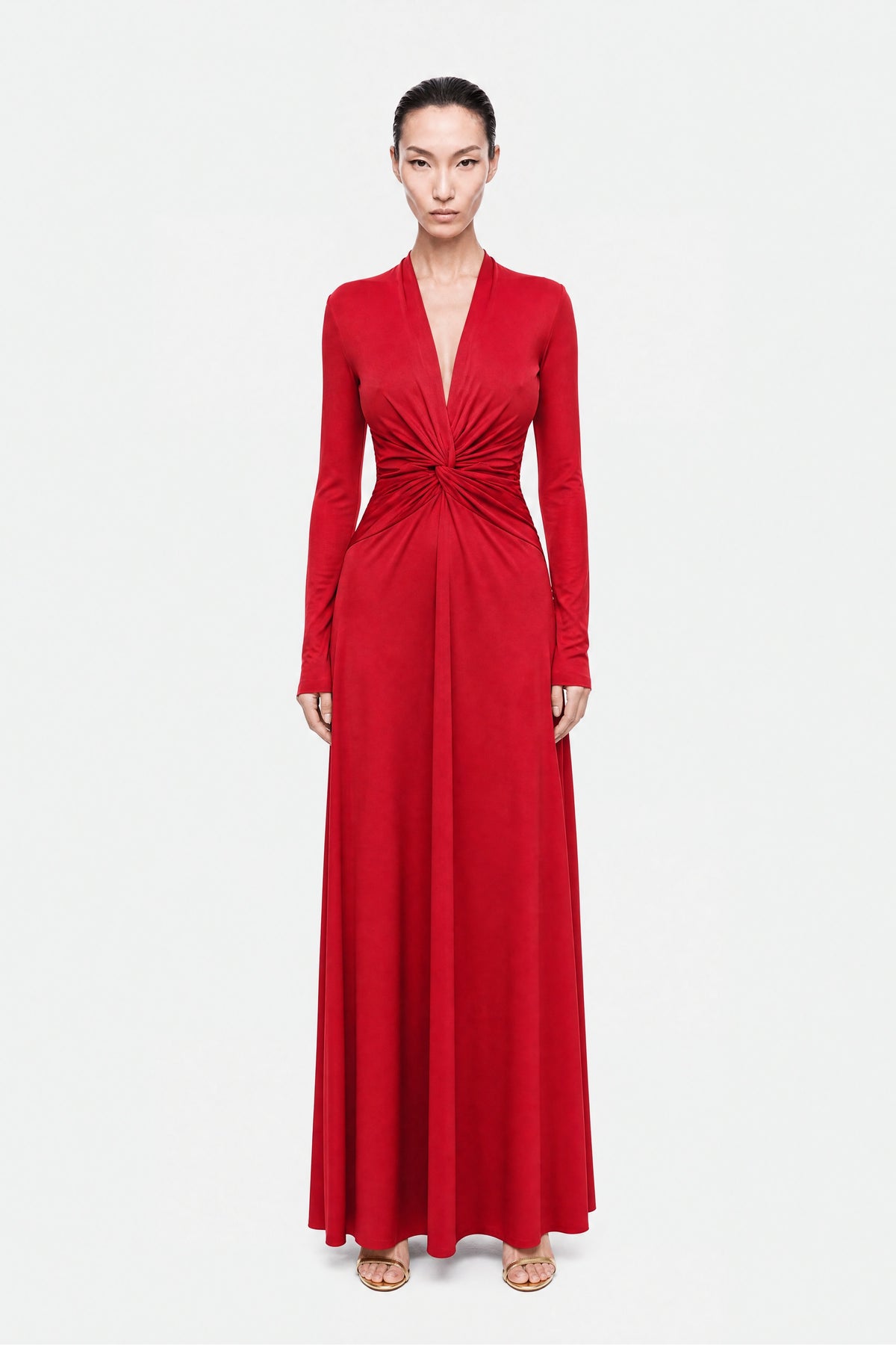 Draped V-Neck Maxi Dress