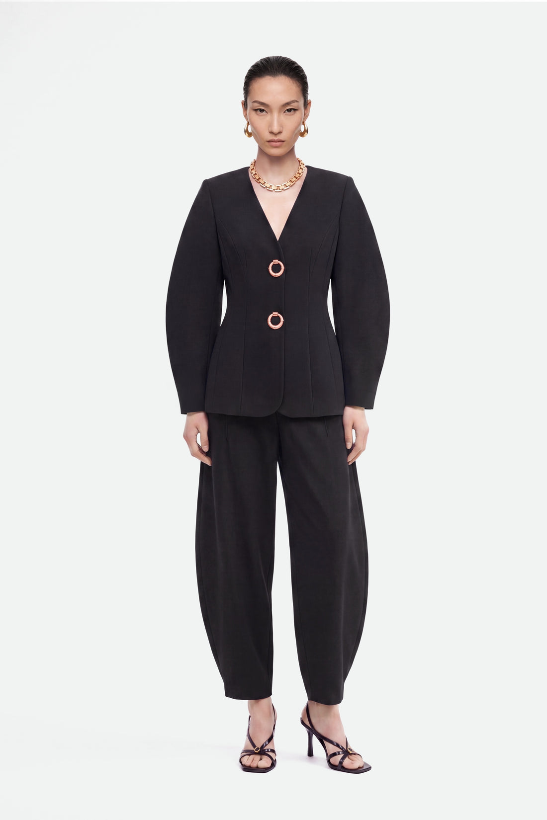Ring-Button Wrap-Front Jacket