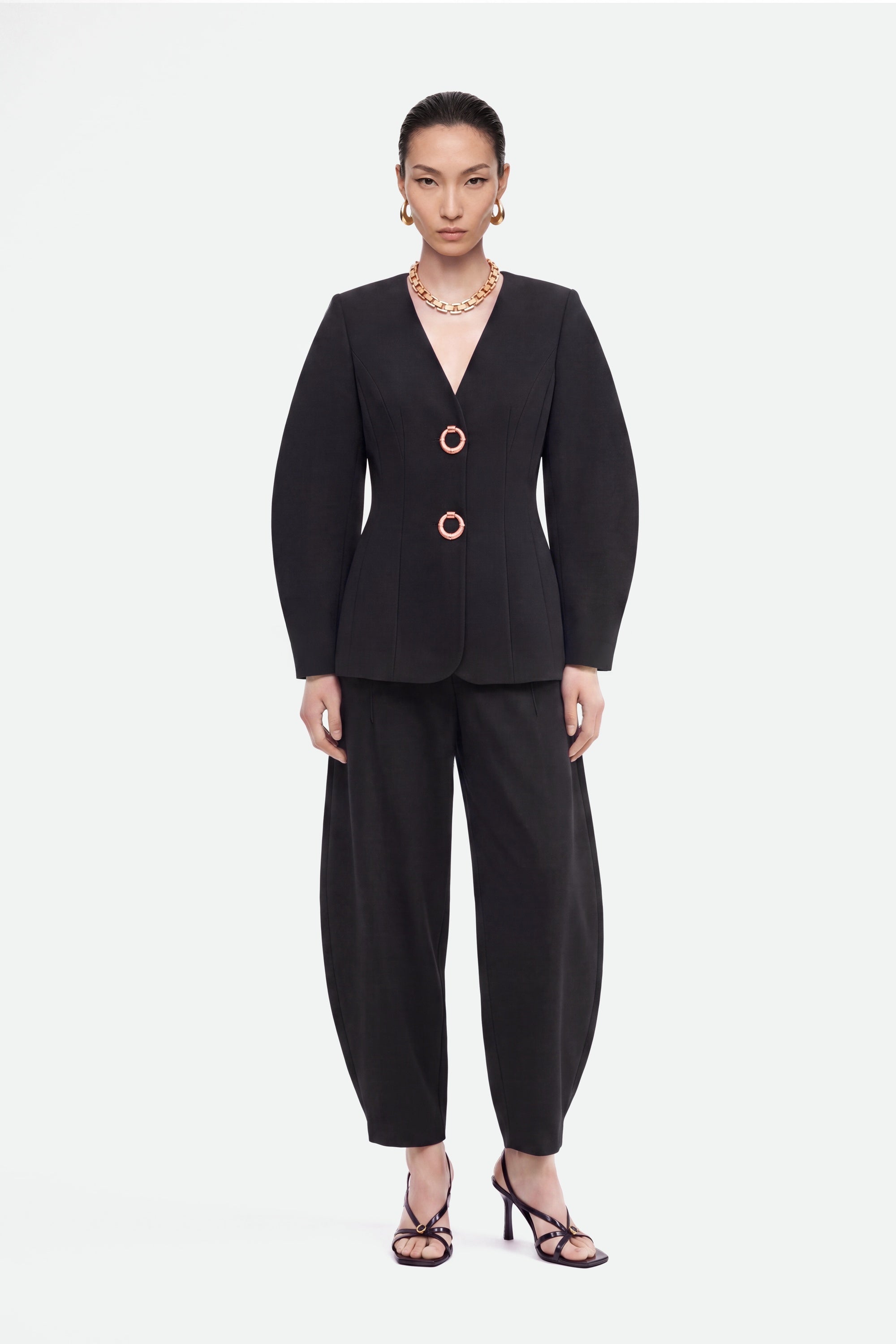 Ring-Button Wrap-Front Jacket