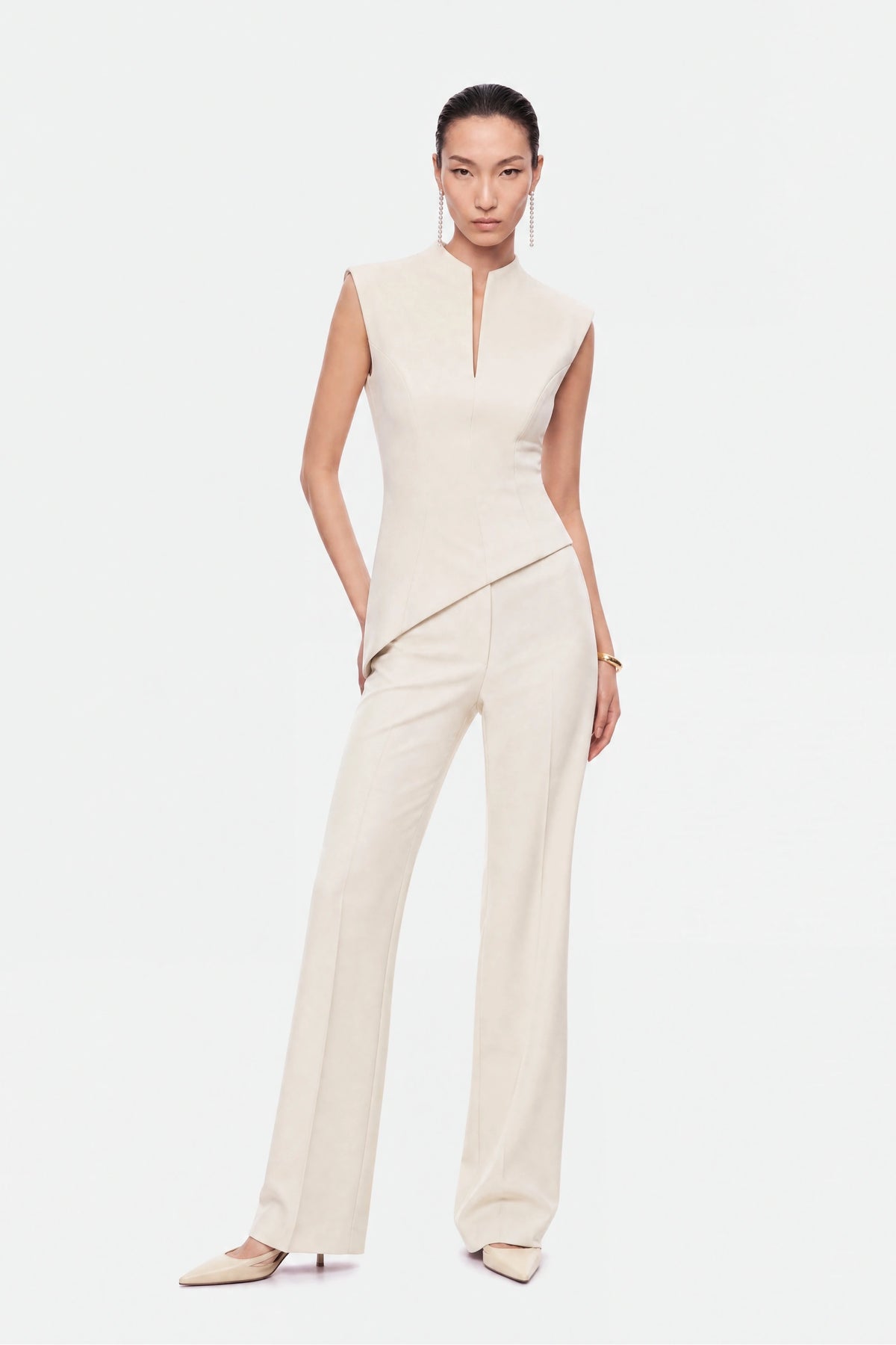 High-Waist Slit-Hem Trousers