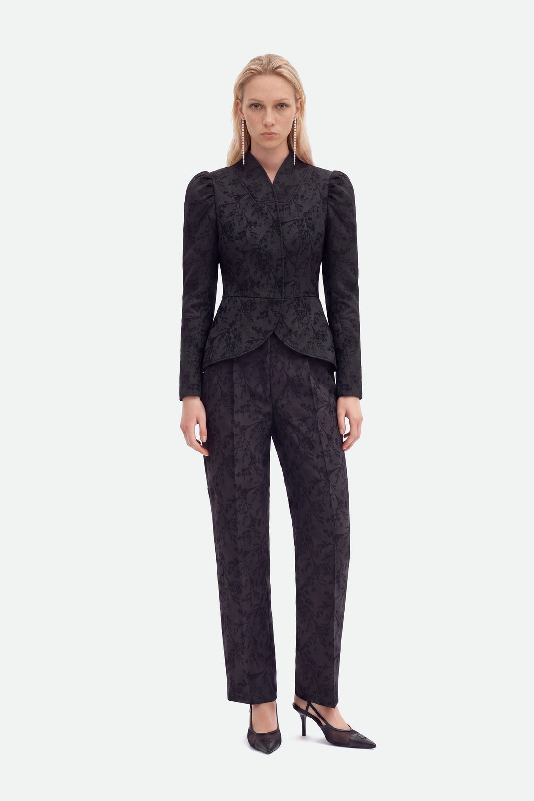 Jacquard High Waist Carrot Trousers