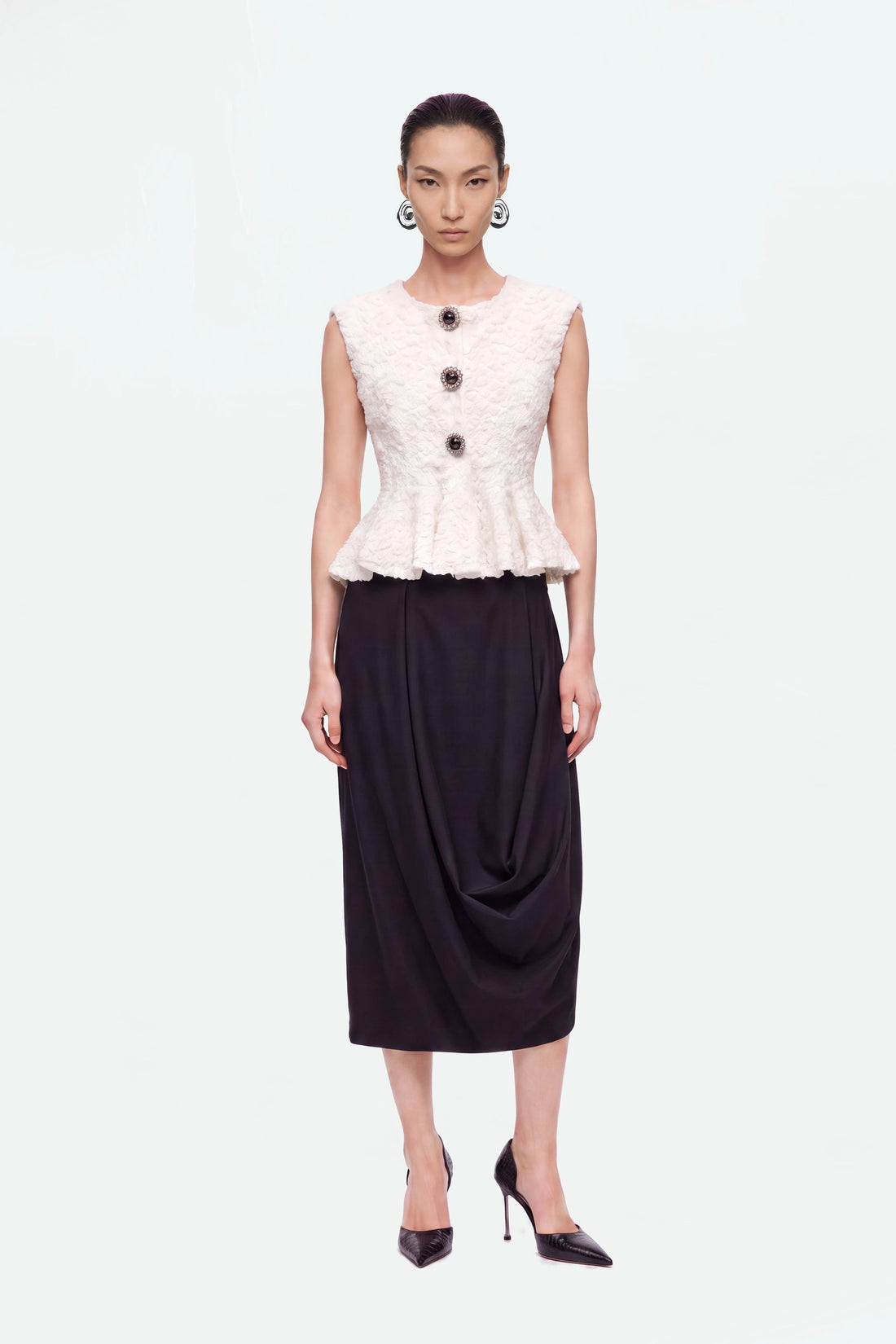 Draped Pleat-Detail Midi Skirt