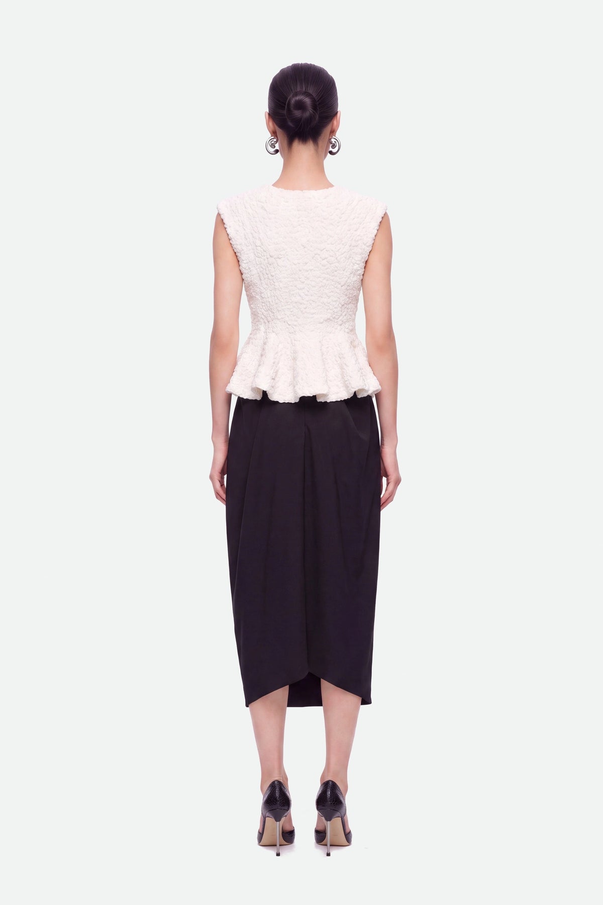 Draped Pleat-Detail Midi Skirt