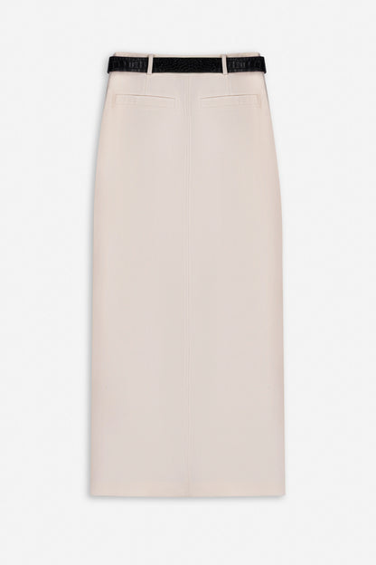 Belted Front-Slit Maxi Skirt