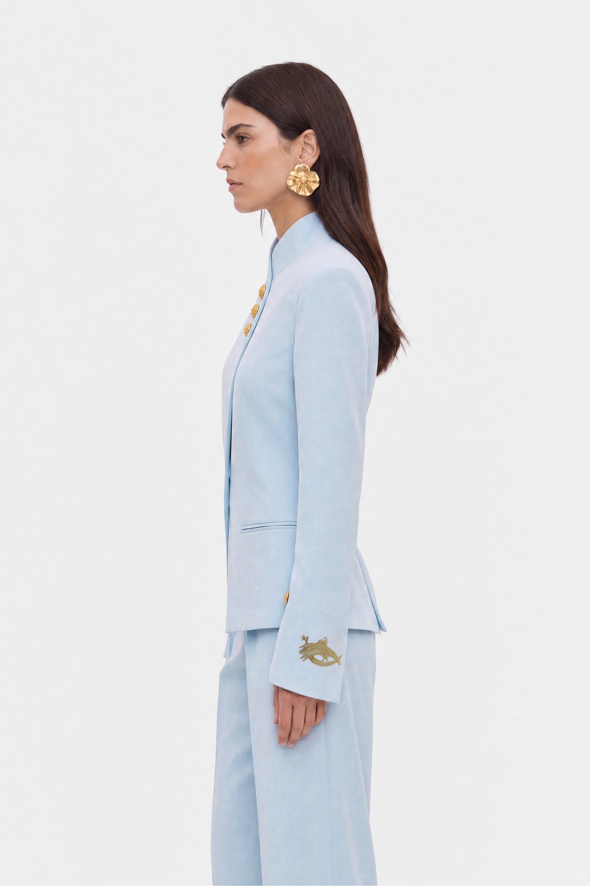 Embroidery Detail Stand Collar Jacket