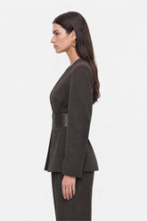 Croc Effect Belted Collarless Jacket