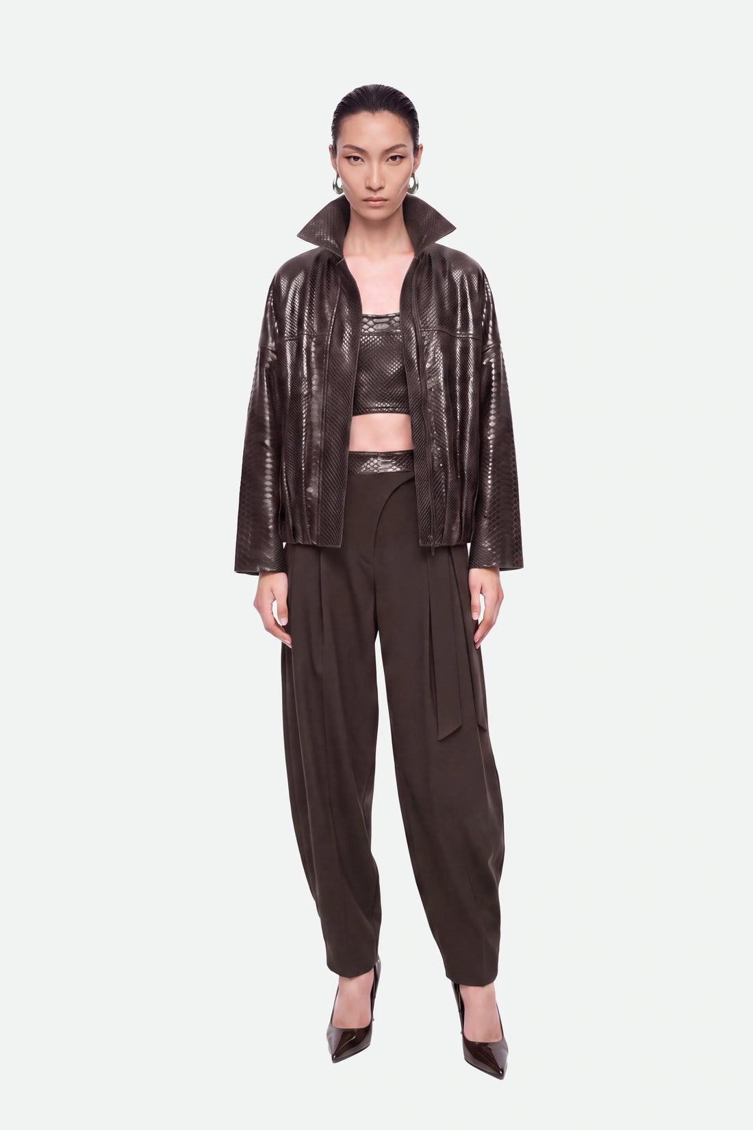 Snake Effect Leather Jacket