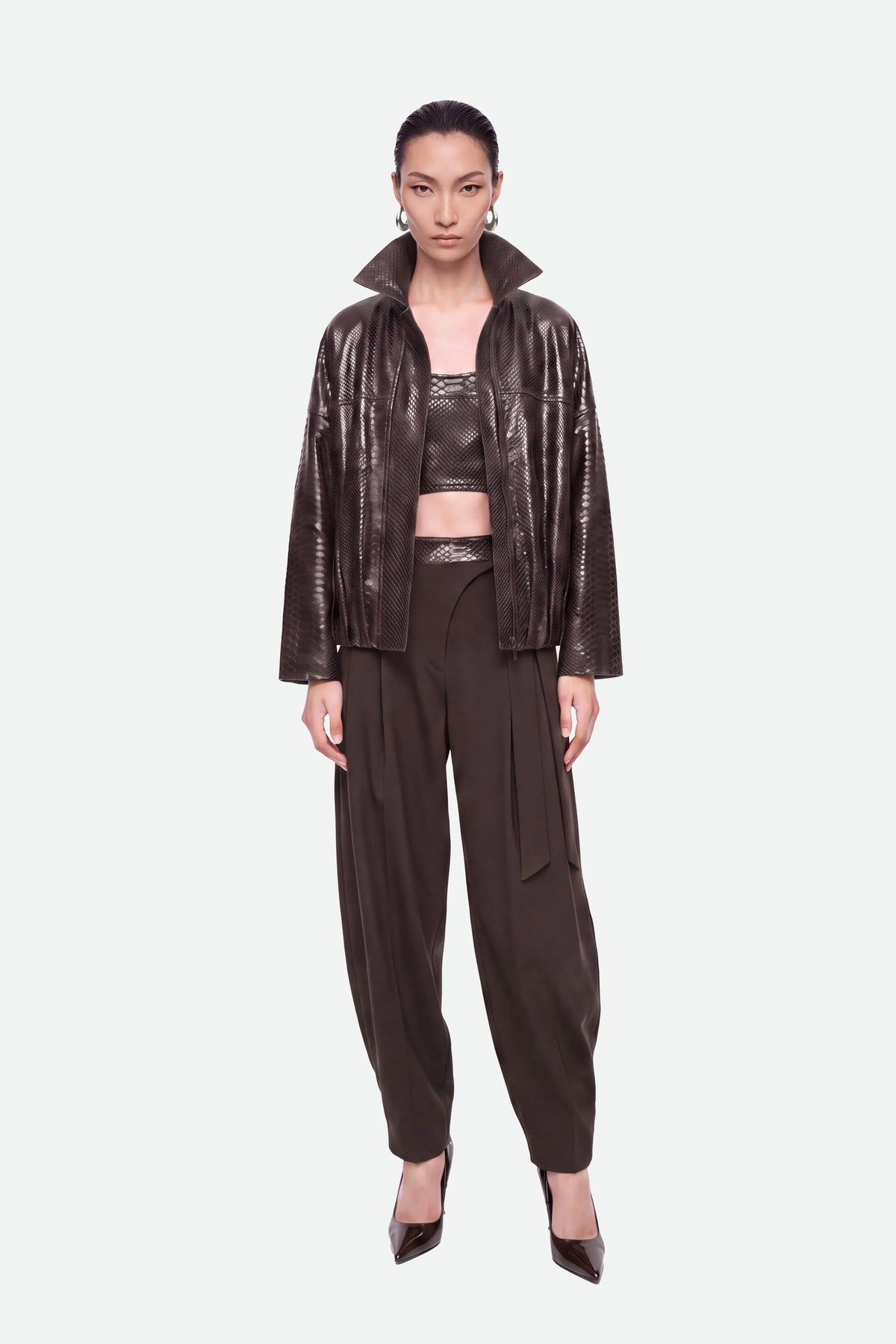 Snake Effect Leather Jacket