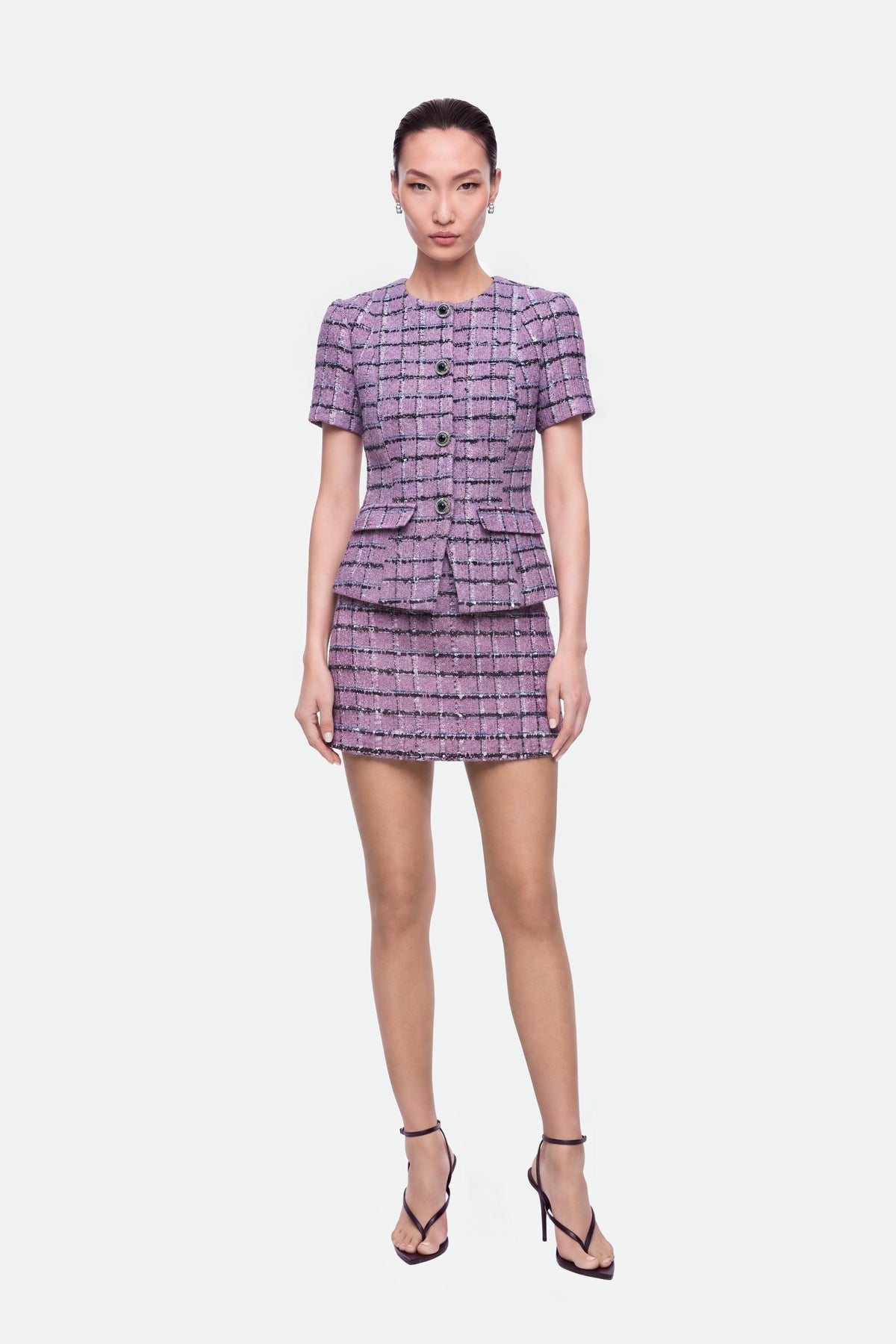 Short Sleeve Tweed Peplum Jacket