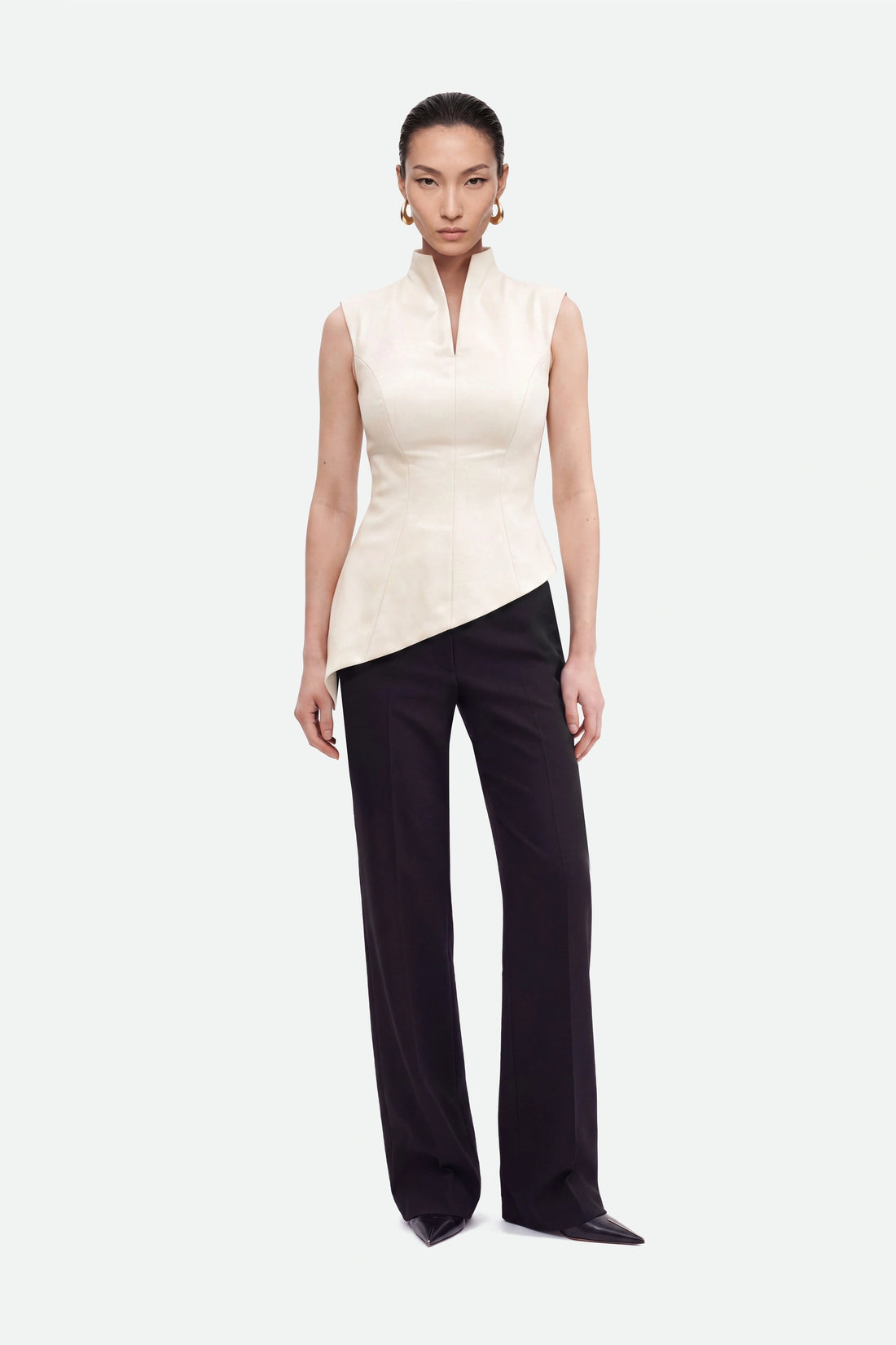 Padded-Shoulder Asymmetric Blouse