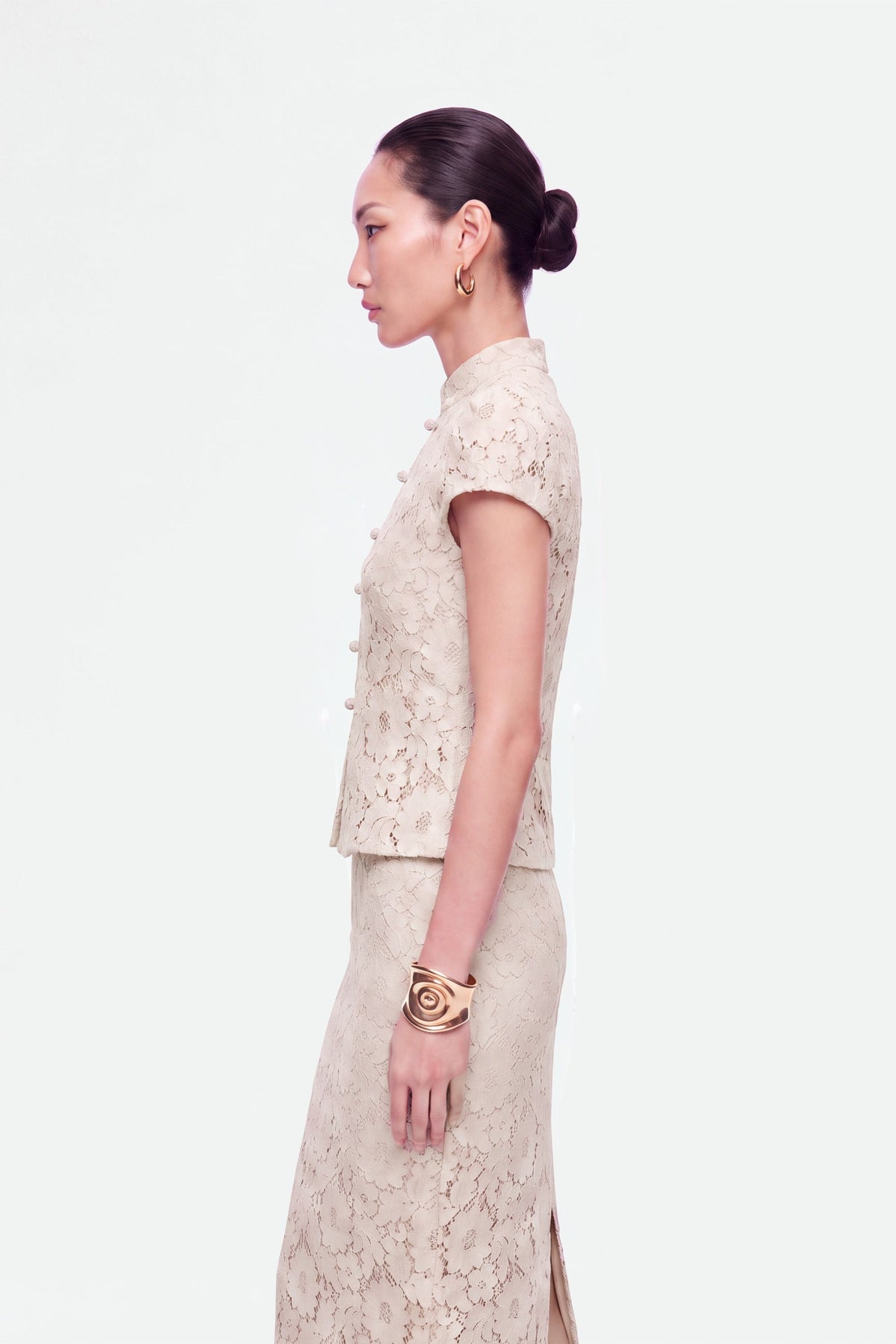 Lace Mandarin Collar Blouse