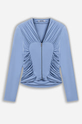 Ruched Metal Zip Blouse