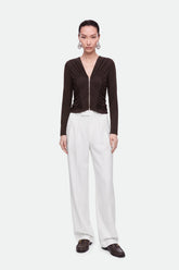 Ruffle Trim Zip Front Blouse