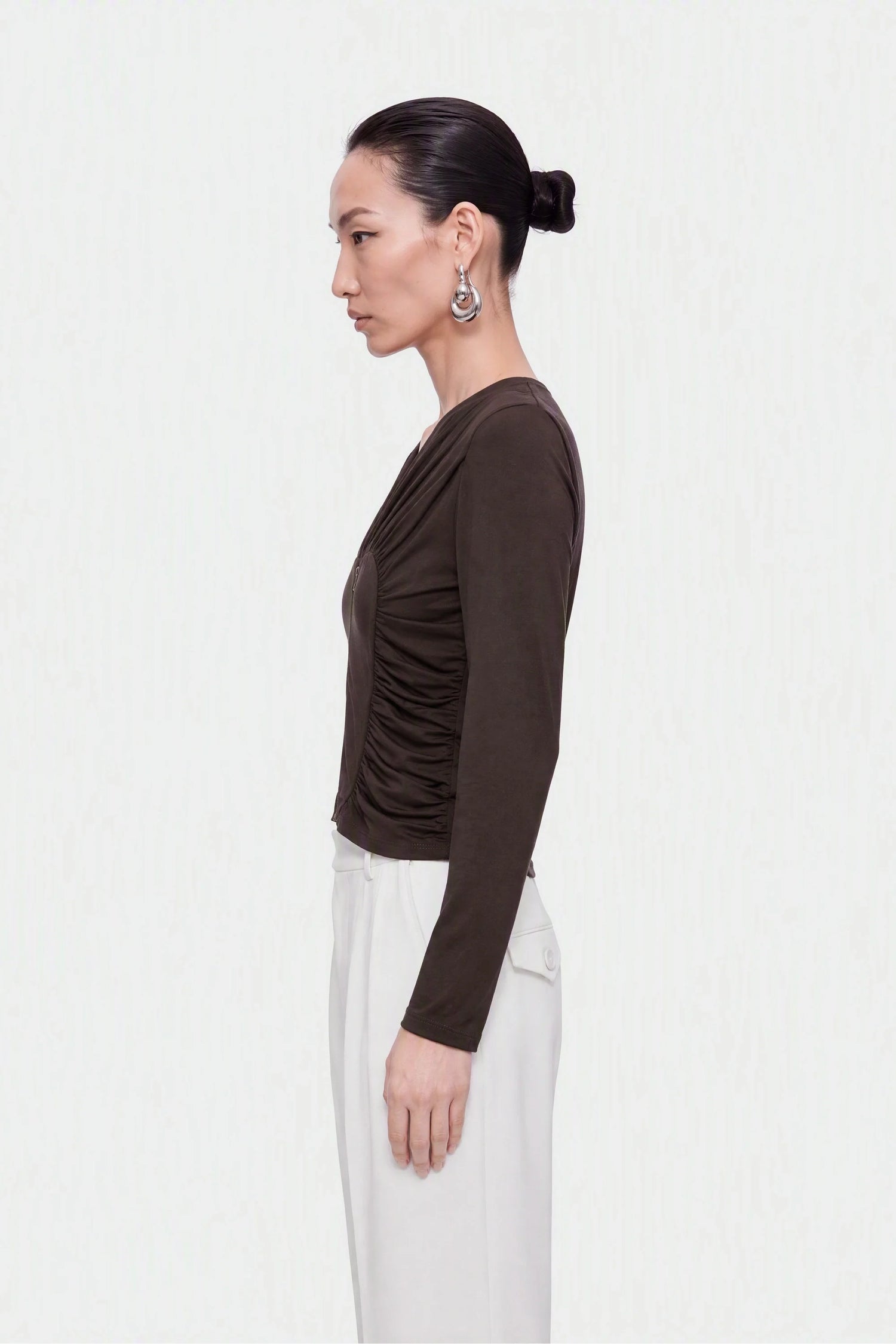 Ruffle Trim Zip Front Blouse
