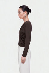Ruffle Trim Zip Front Blouse