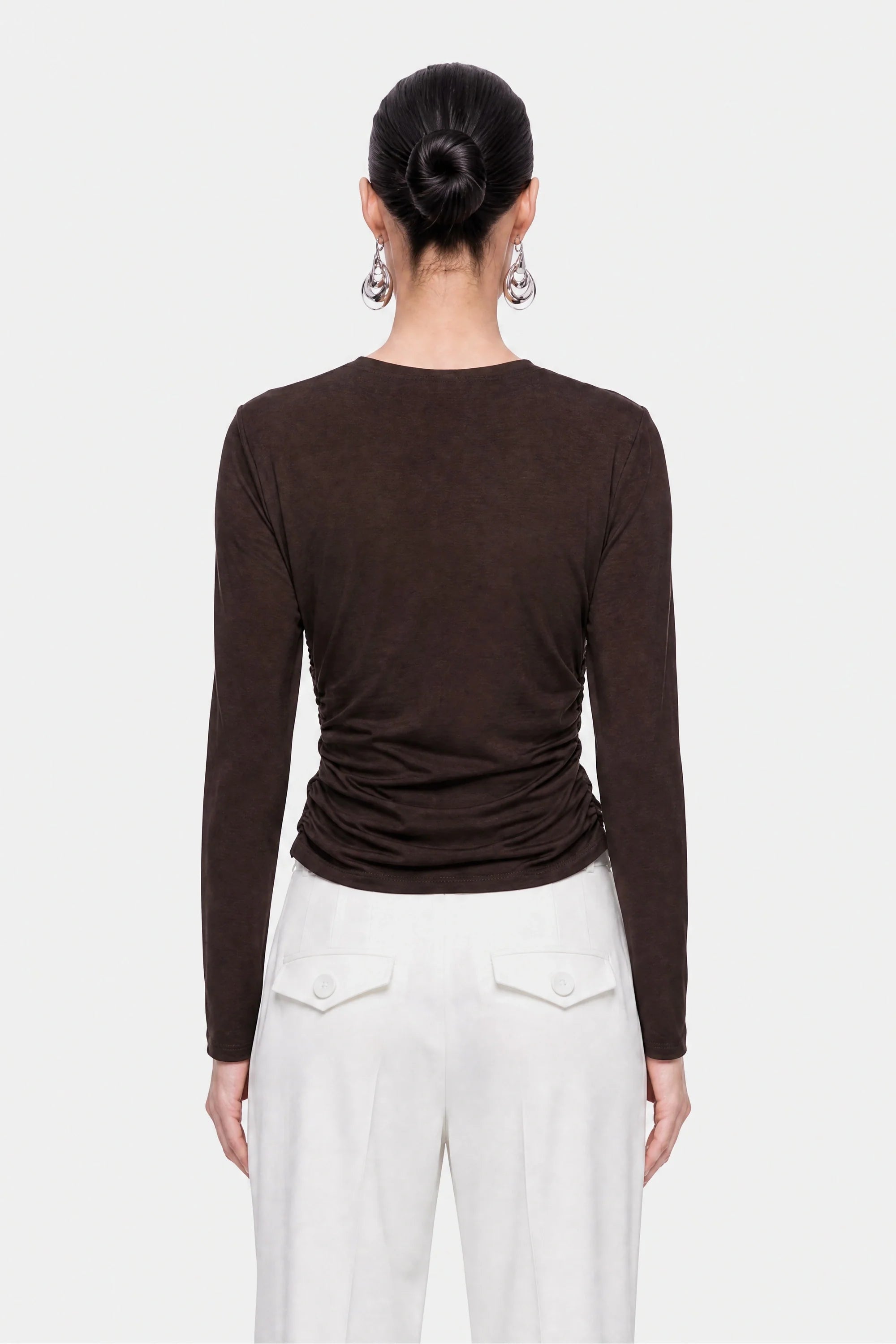 Ruffle Trim Zip Front Blouse