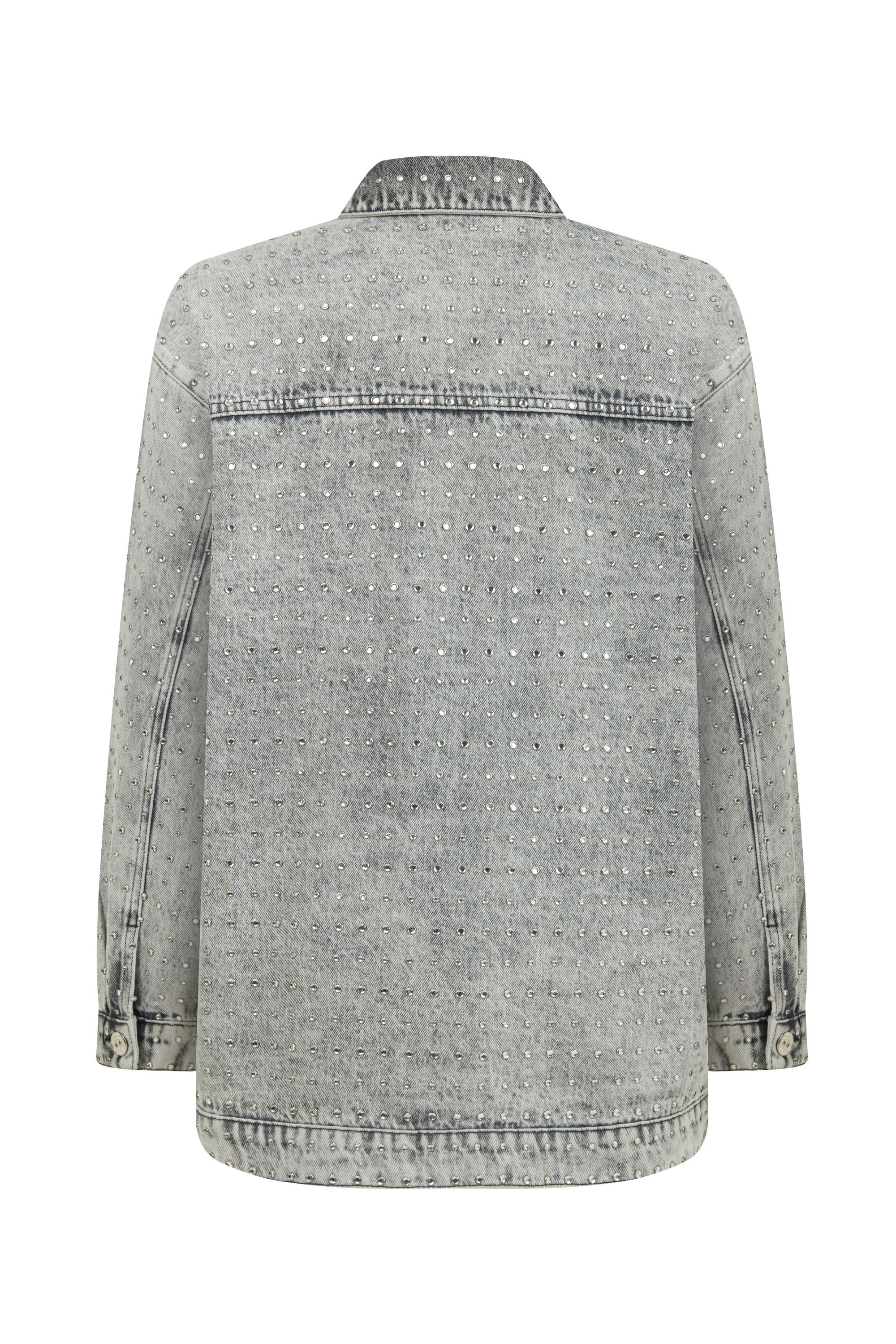 Oversized Stone-Embellished Jean Jacket