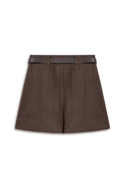 Belted Linen Mini Shorts