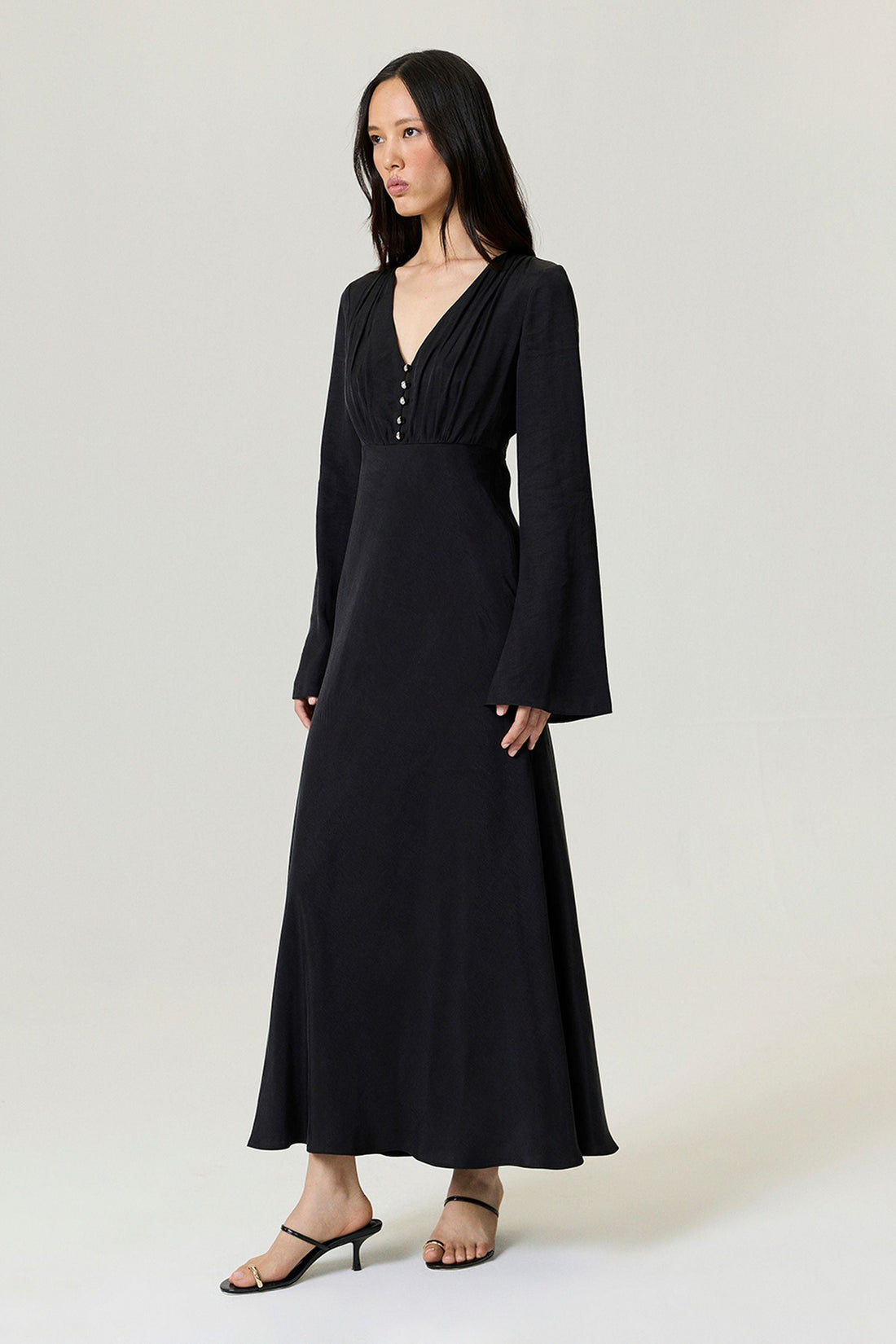 Black Crystal Button Detailed Maxi Dress