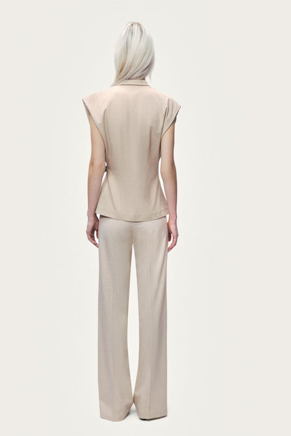 Belted Double-Breasted Sleeveless Woven Vest