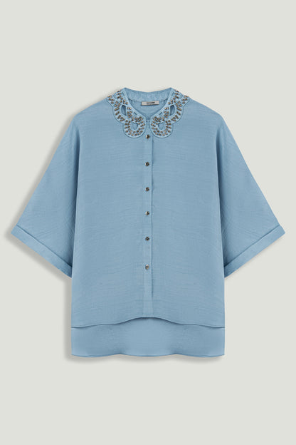Stone Accessory Collar Detail Shirt
