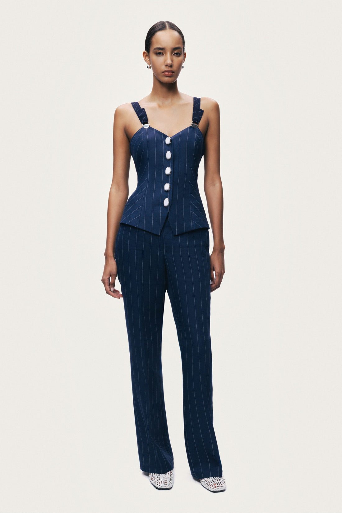 Navy Pinstripe Corset Bustier Top