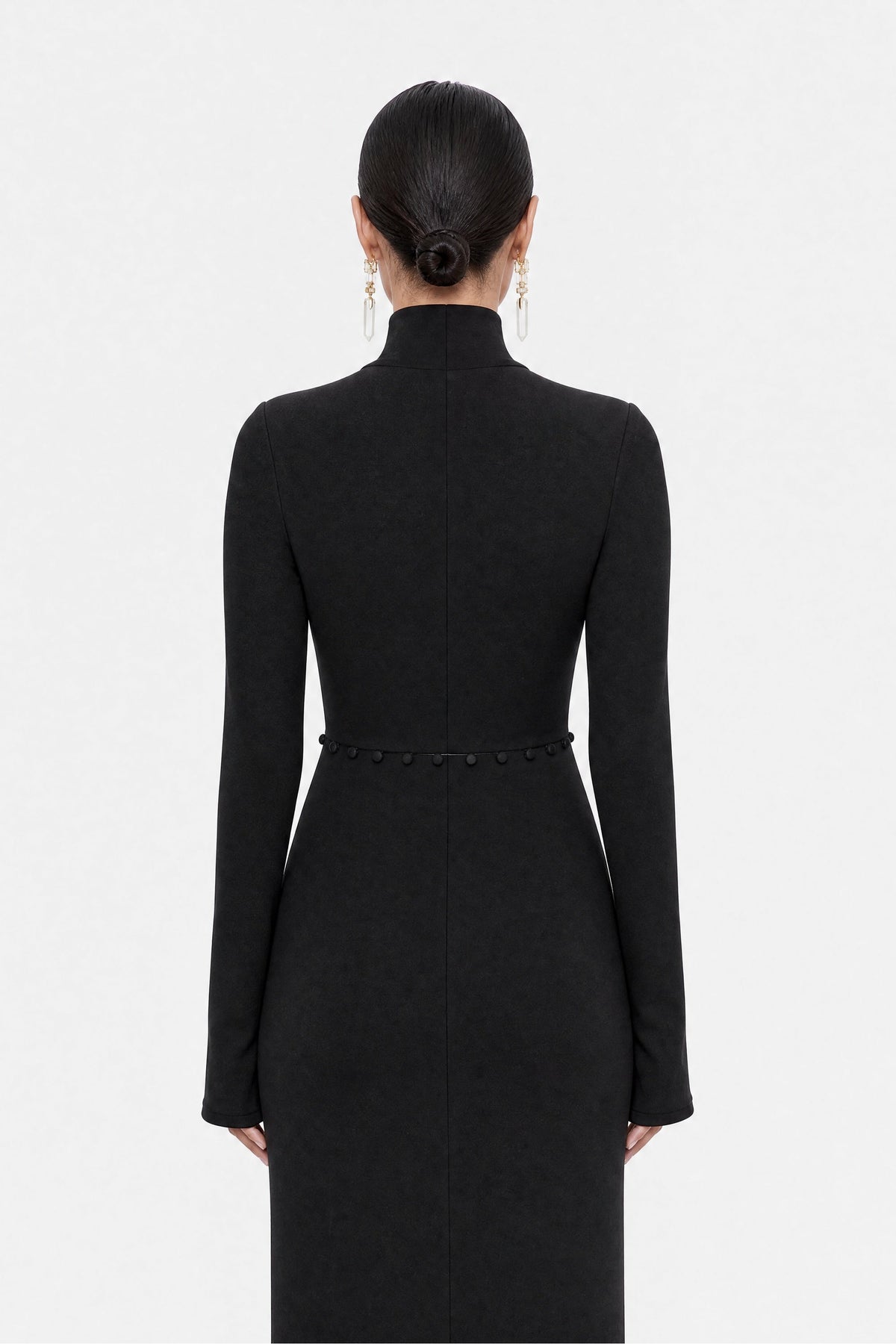 Button Detail Stand Collar Maxi Dress
