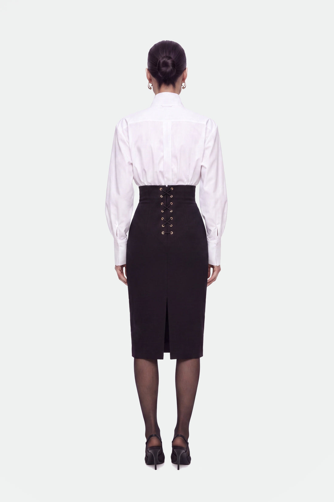 Eyelet-Detail High-Waist Midi Skirt