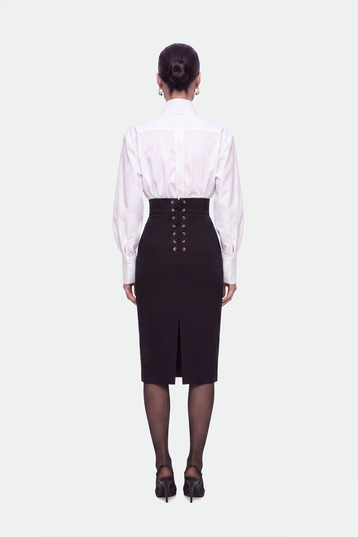 Eyelet-Detail High-Waist Midi Skirt
