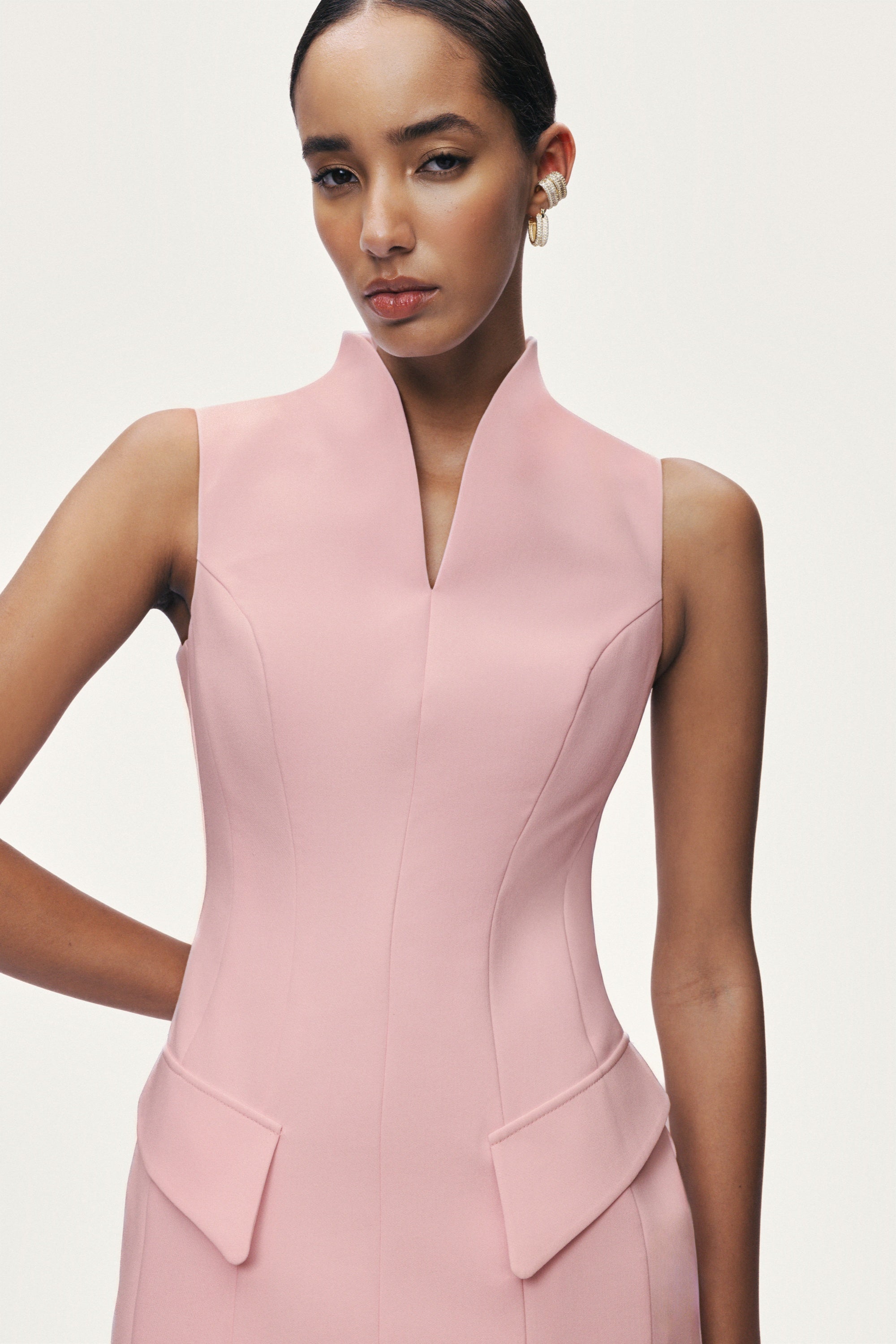 Mandarin Collar Mini Dress