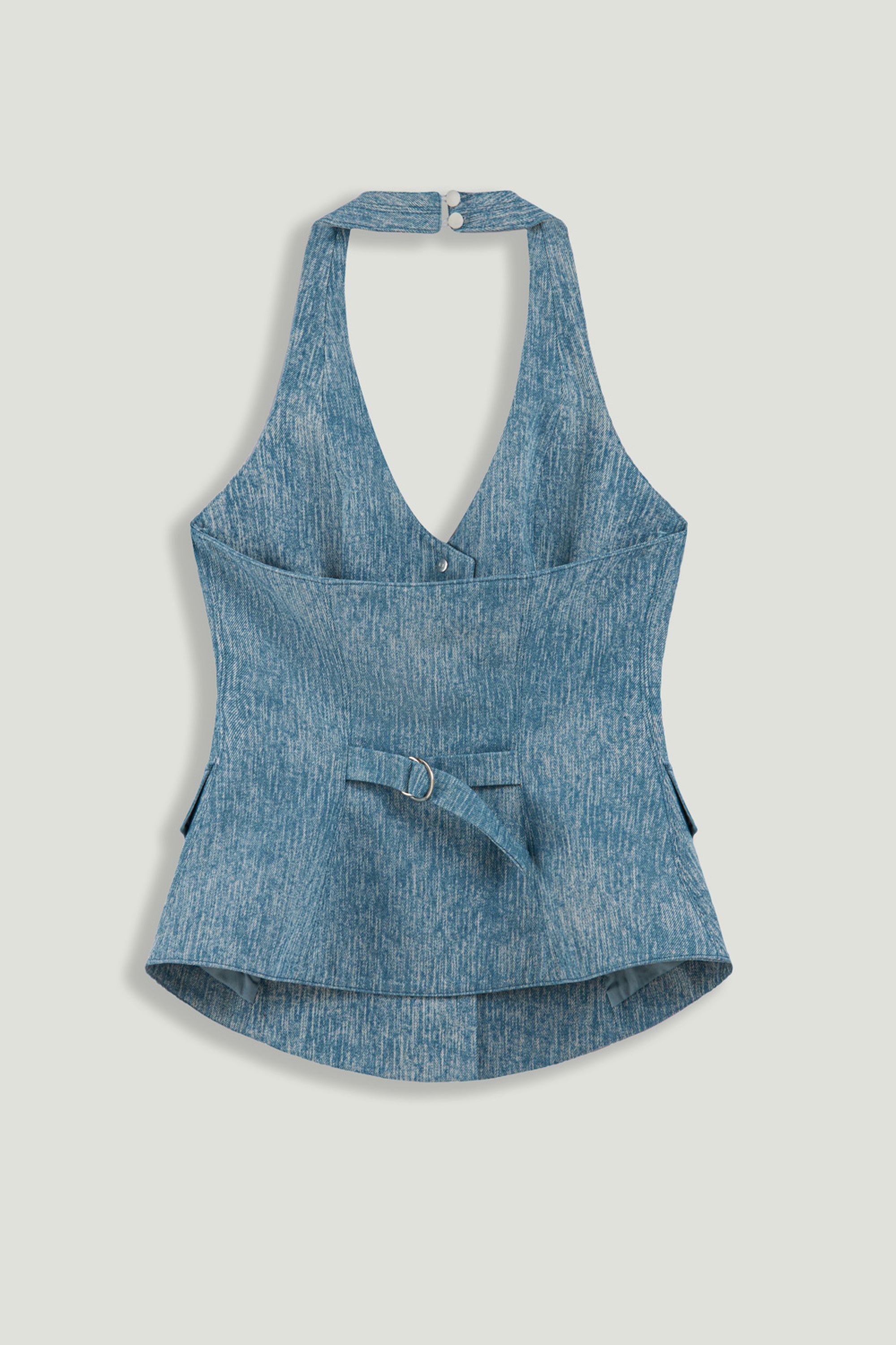 Blue Denim Halterneck Peplum Bustier Top