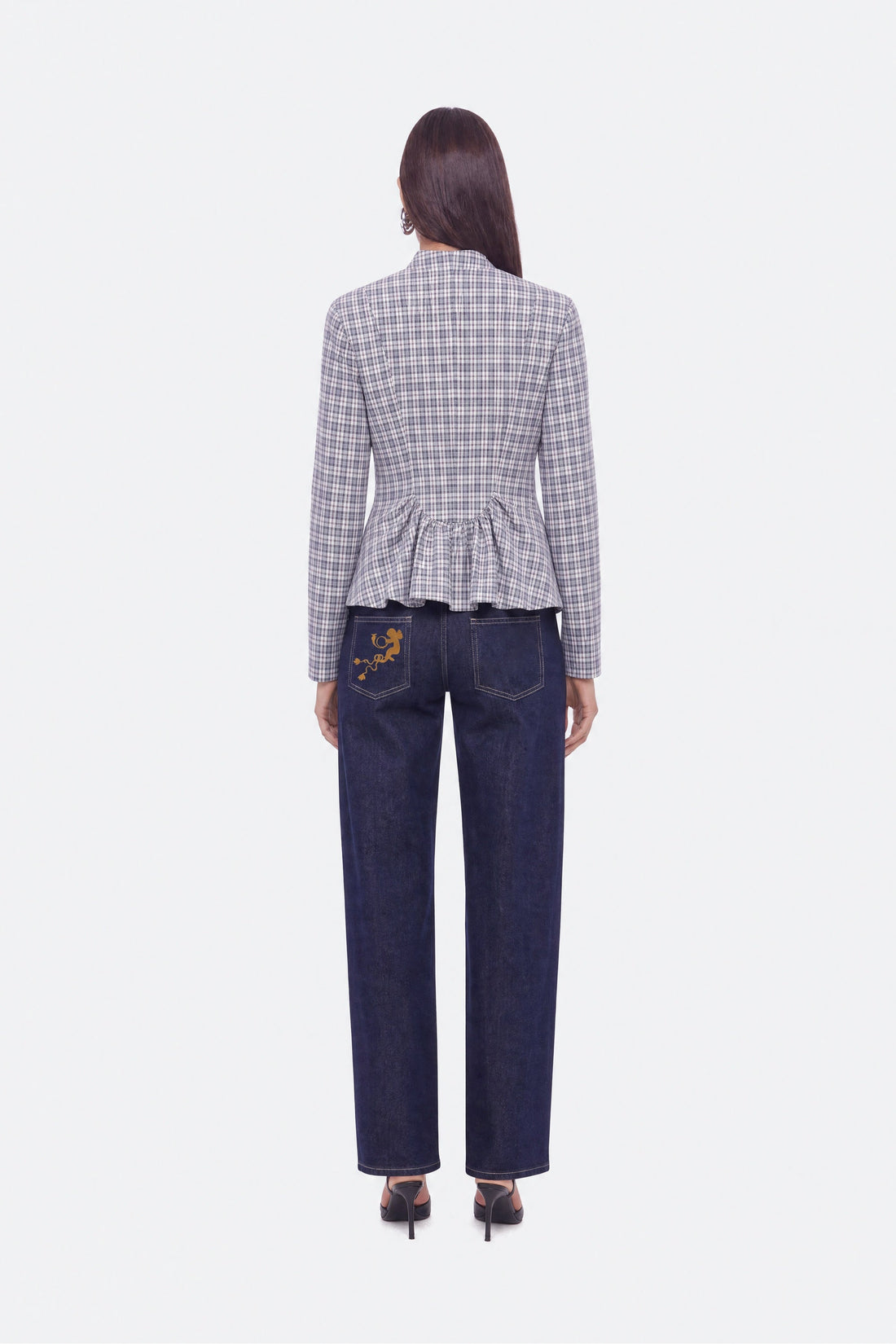 Checked Clasp Peplum Blouse