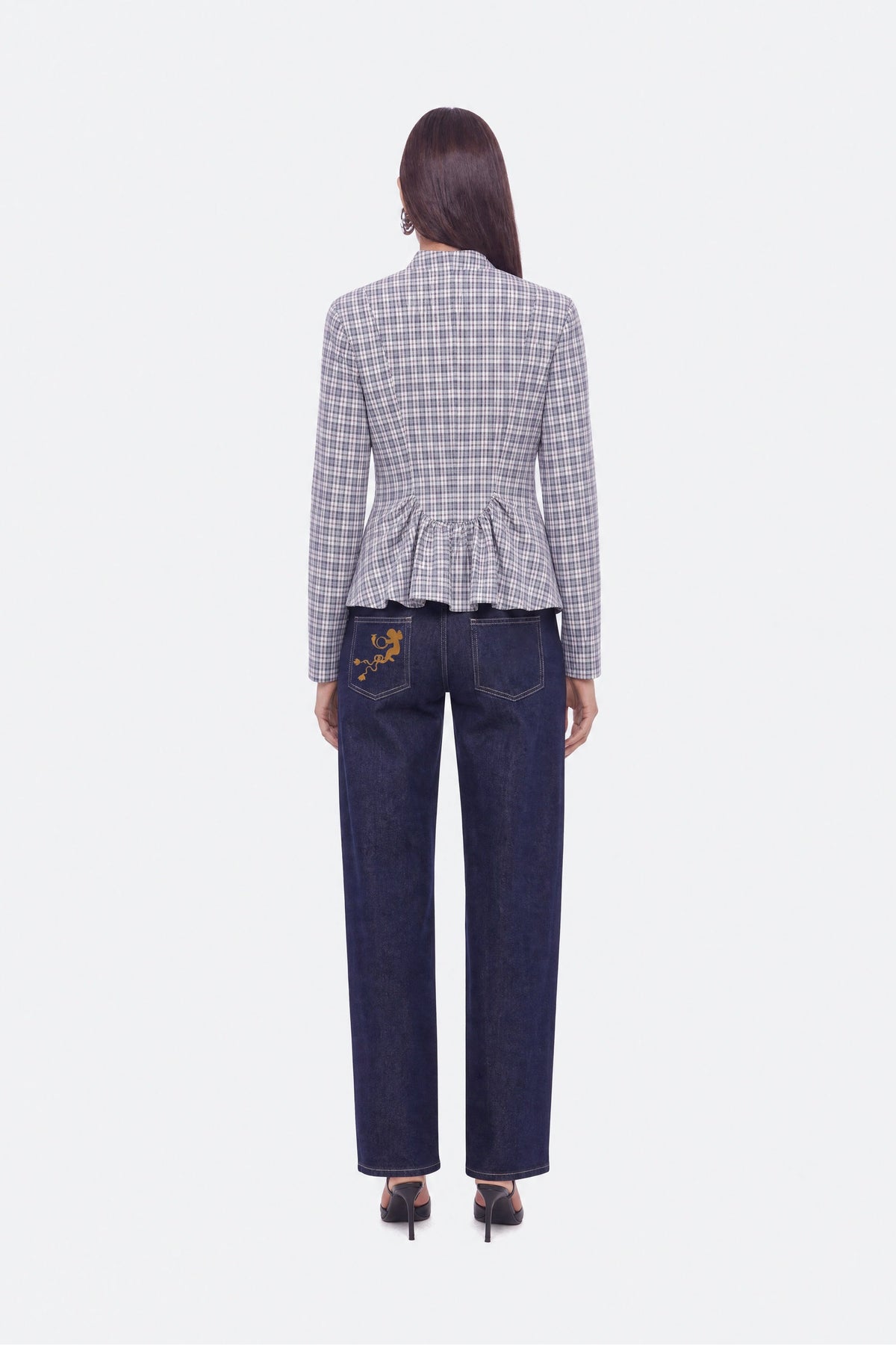 Checked Clasp Peplum Blouse