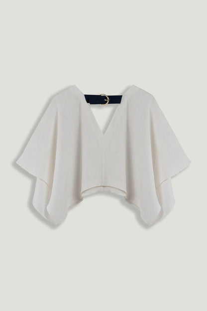 Belt Detail V-Neck Blouse