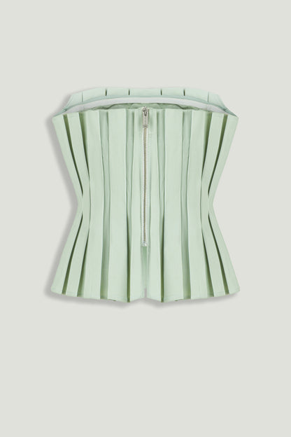 Mint Pleated Strapless Corset Bustier Top