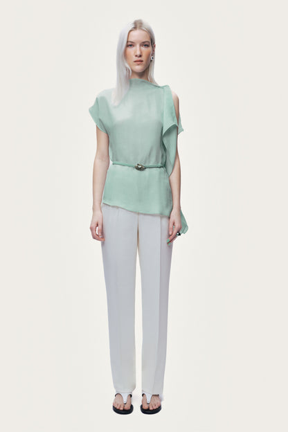 Belt Detail Asymmetric Blouse