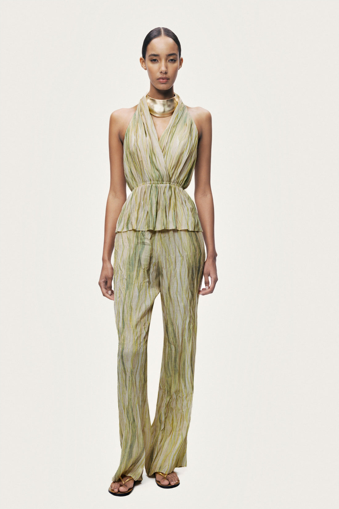 Green Abstract Print Straight Leg Trousers