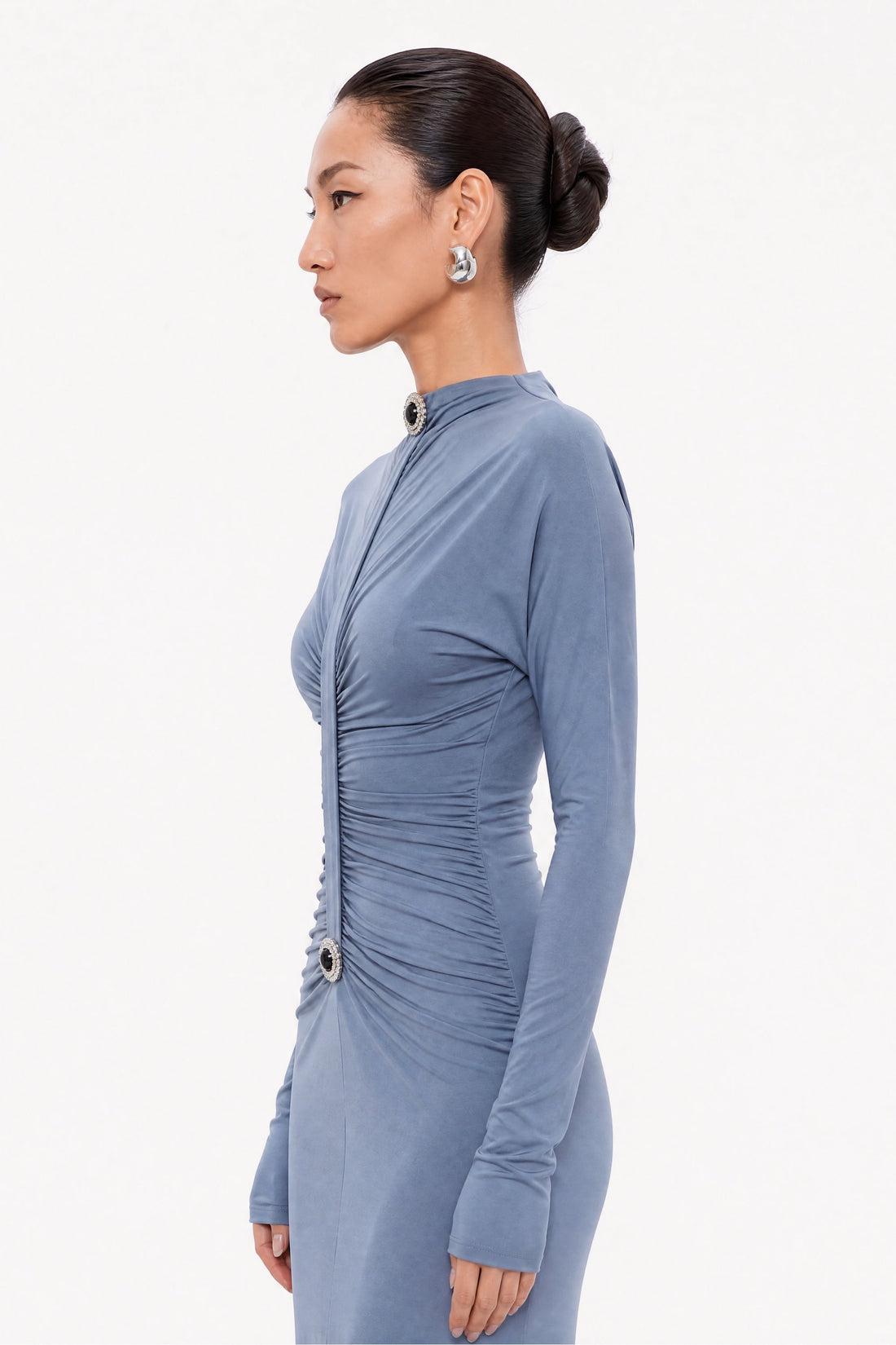 Stone Detail Draped Maxi Dress