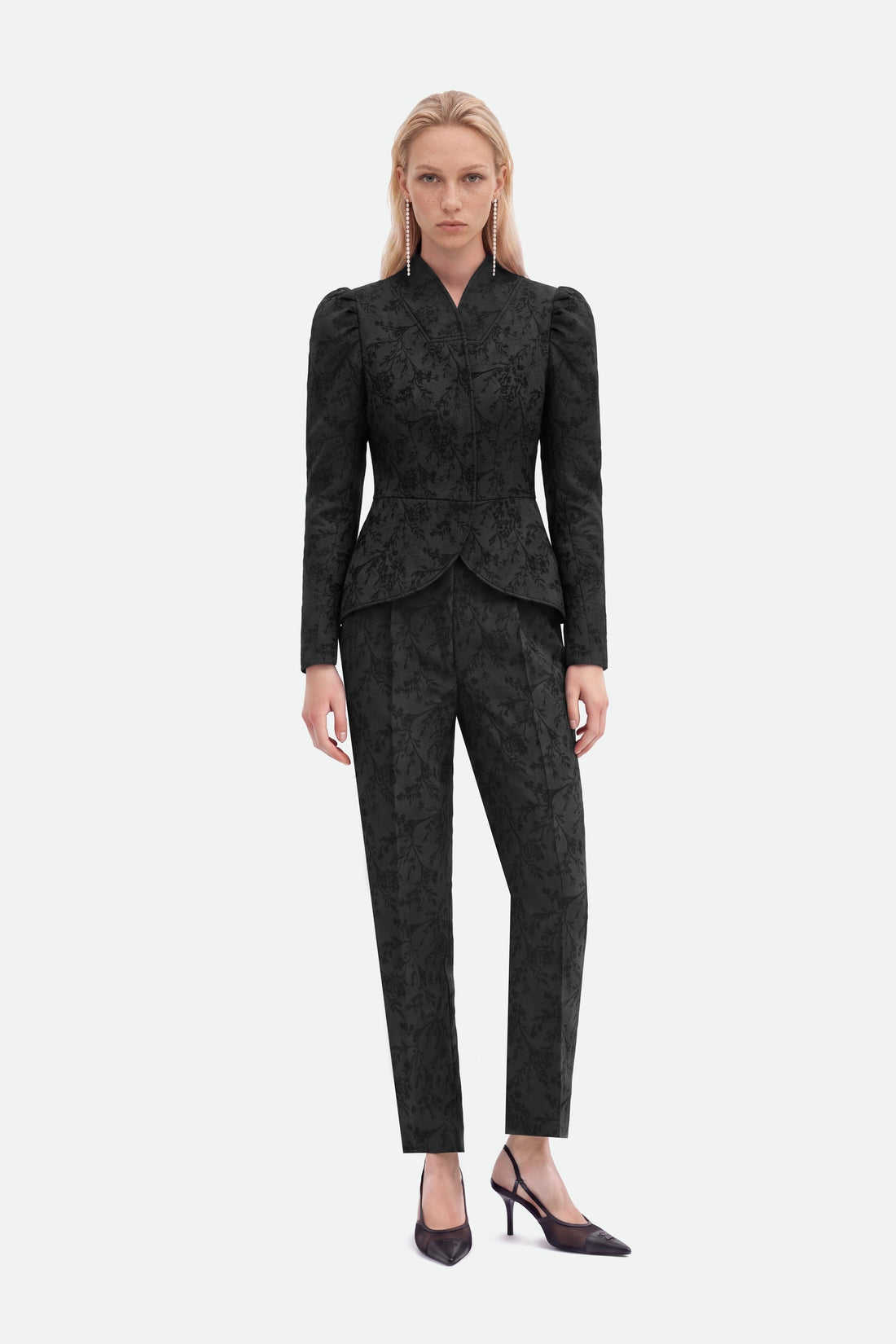 Jacquard Balloon Sleeve Wrap Jacket