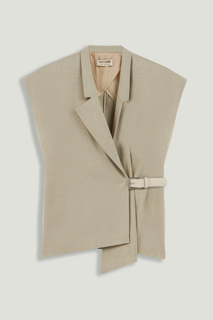 Belted Double-Breasted Sleeveless Woven Vest