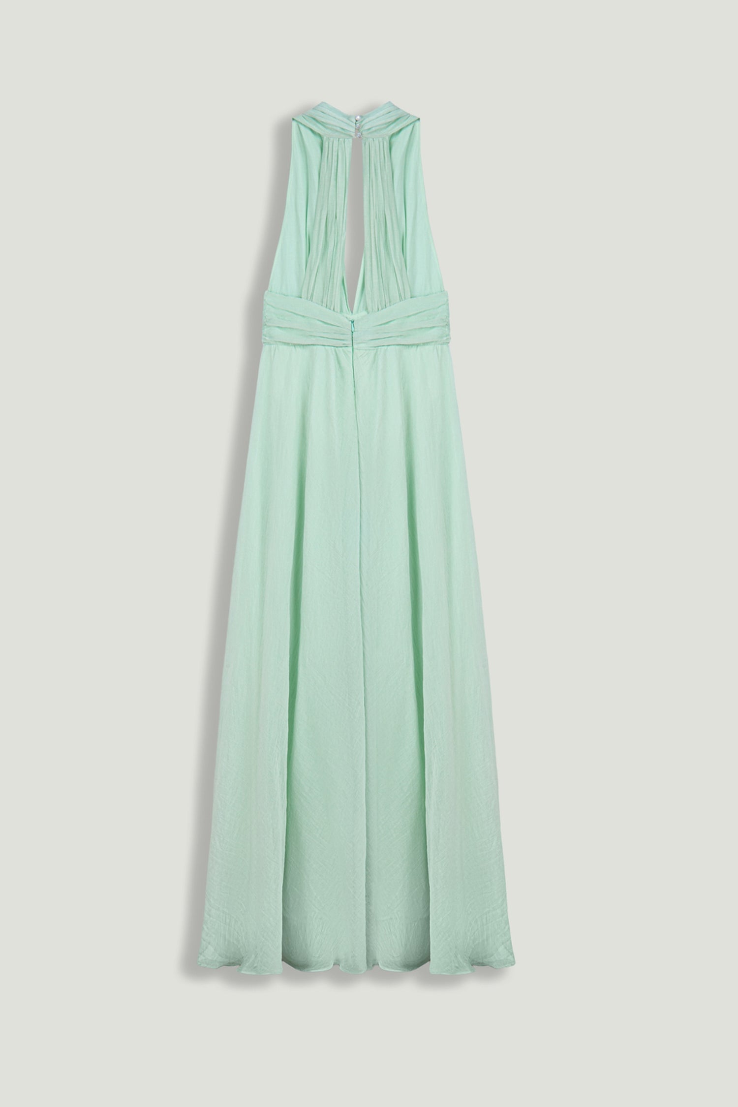 Pleated Halterneck Maxi Dress with Brooch Detail