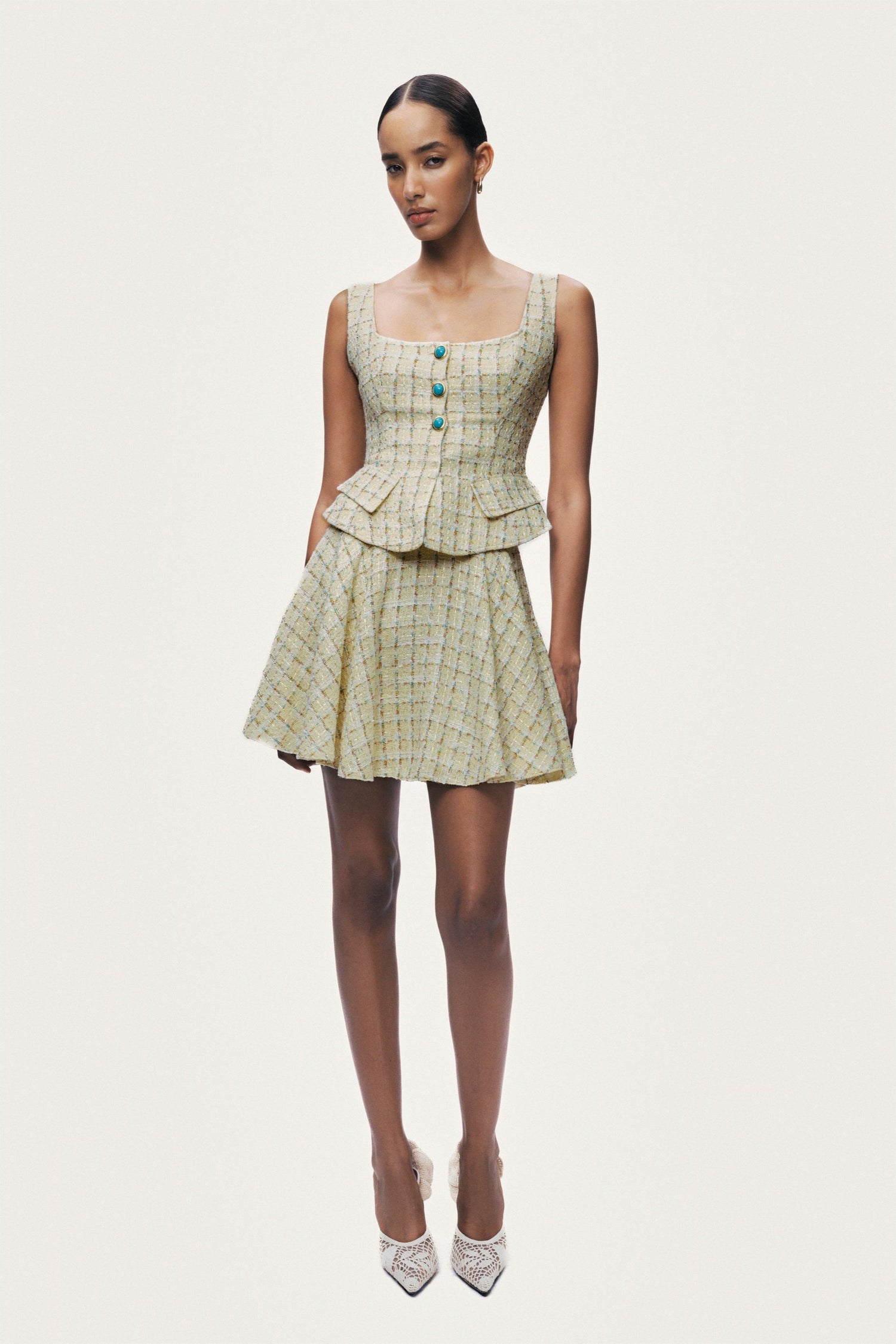 Button Accessory Tweed Bustier